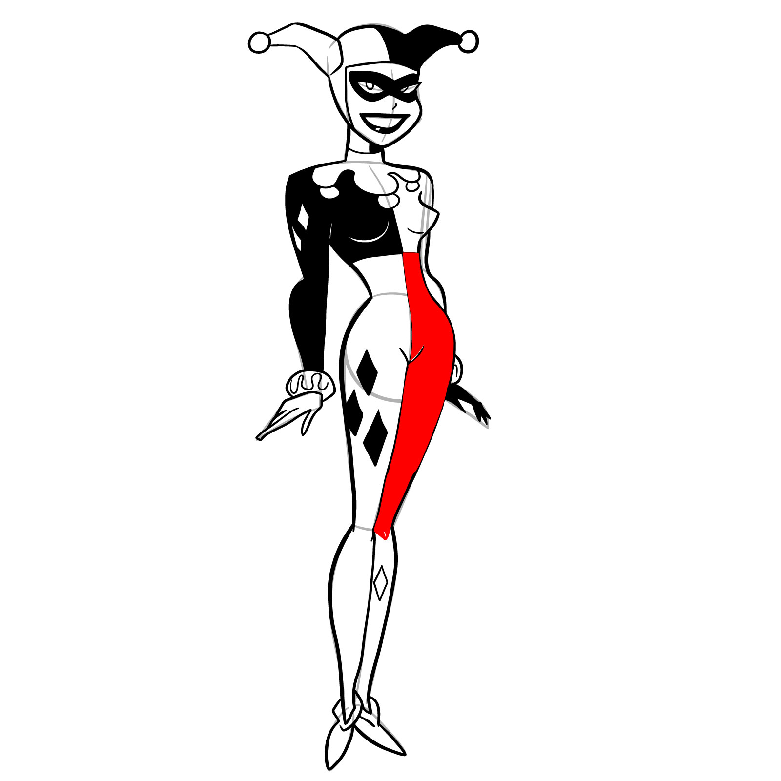 How to draw Harley Quinn in a classic suit - step 27