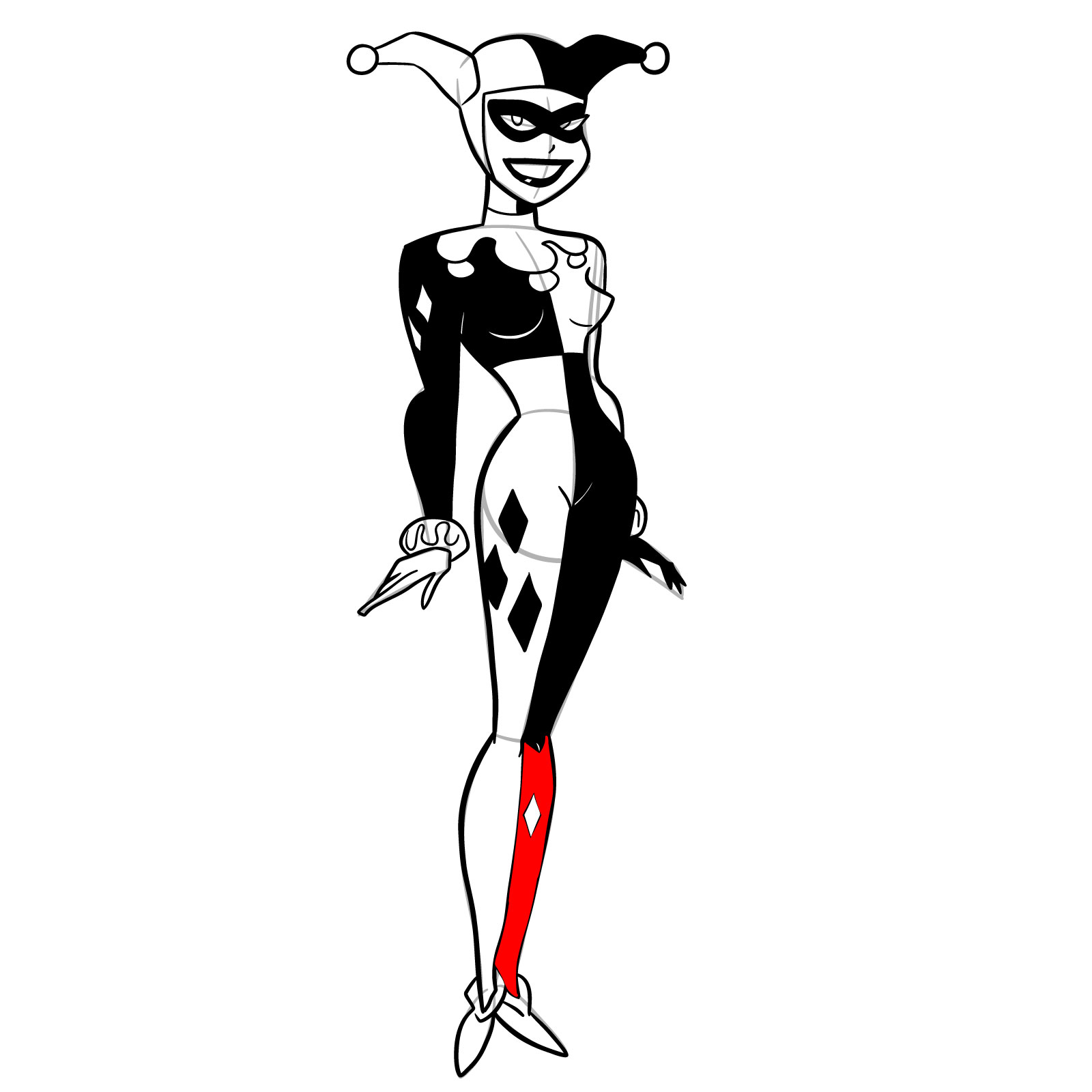 How to draw Harley Quinn in a classic suit - step 28