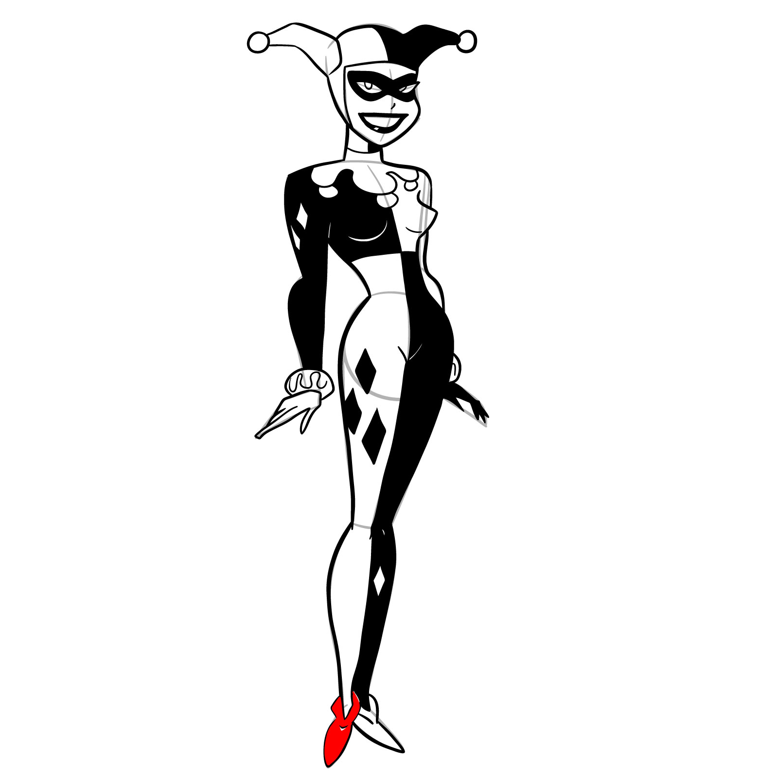 How to draw Harley Quinn in a classic suit - step 29