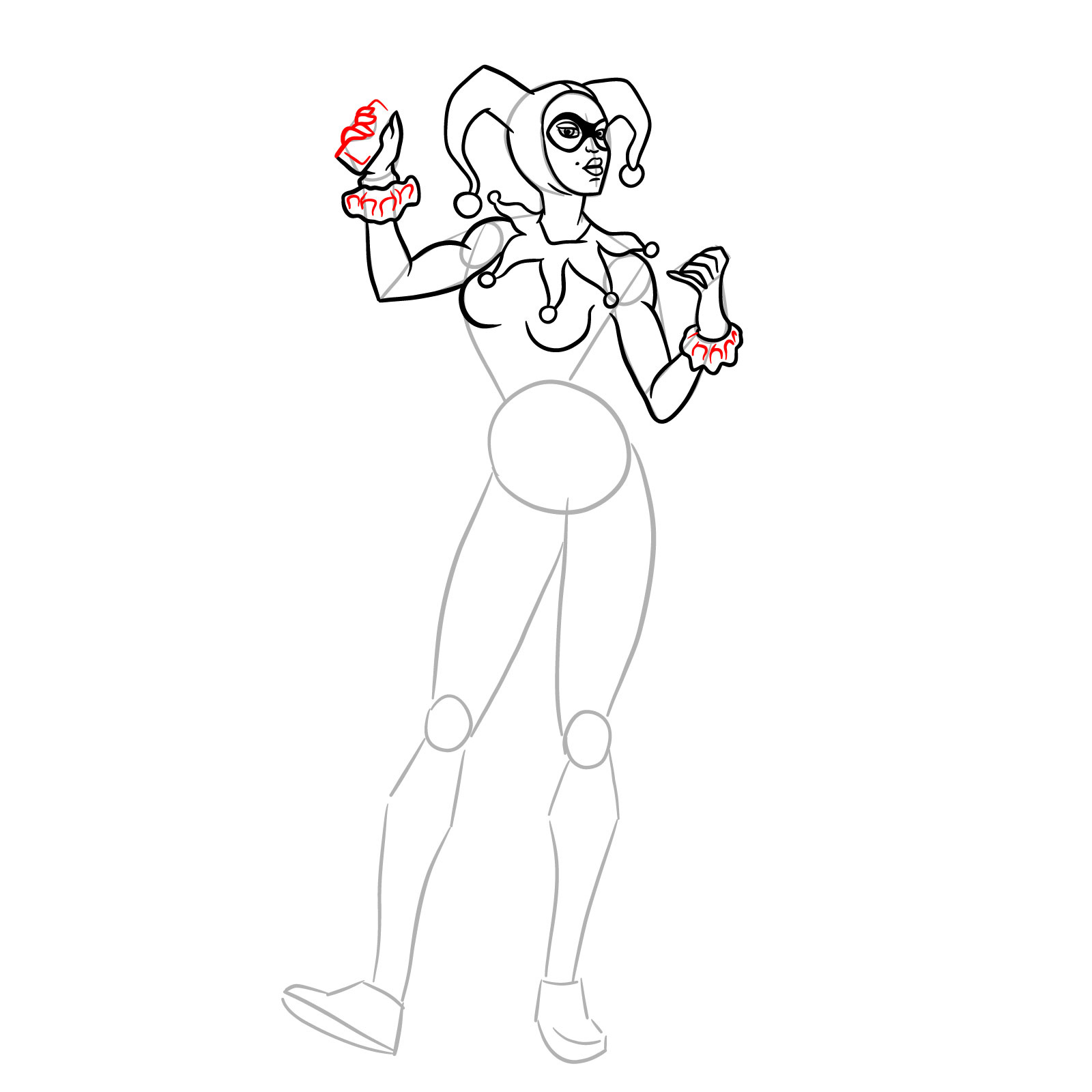 How to draw Harley Quinn with guns - step 17
