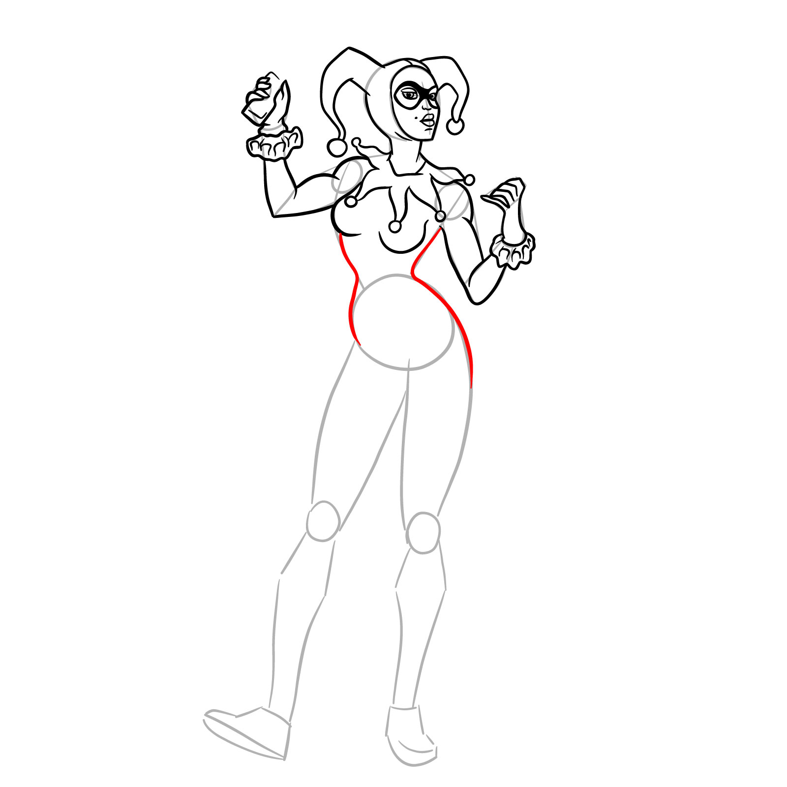How to draw Harley Quinn with guns - step 18