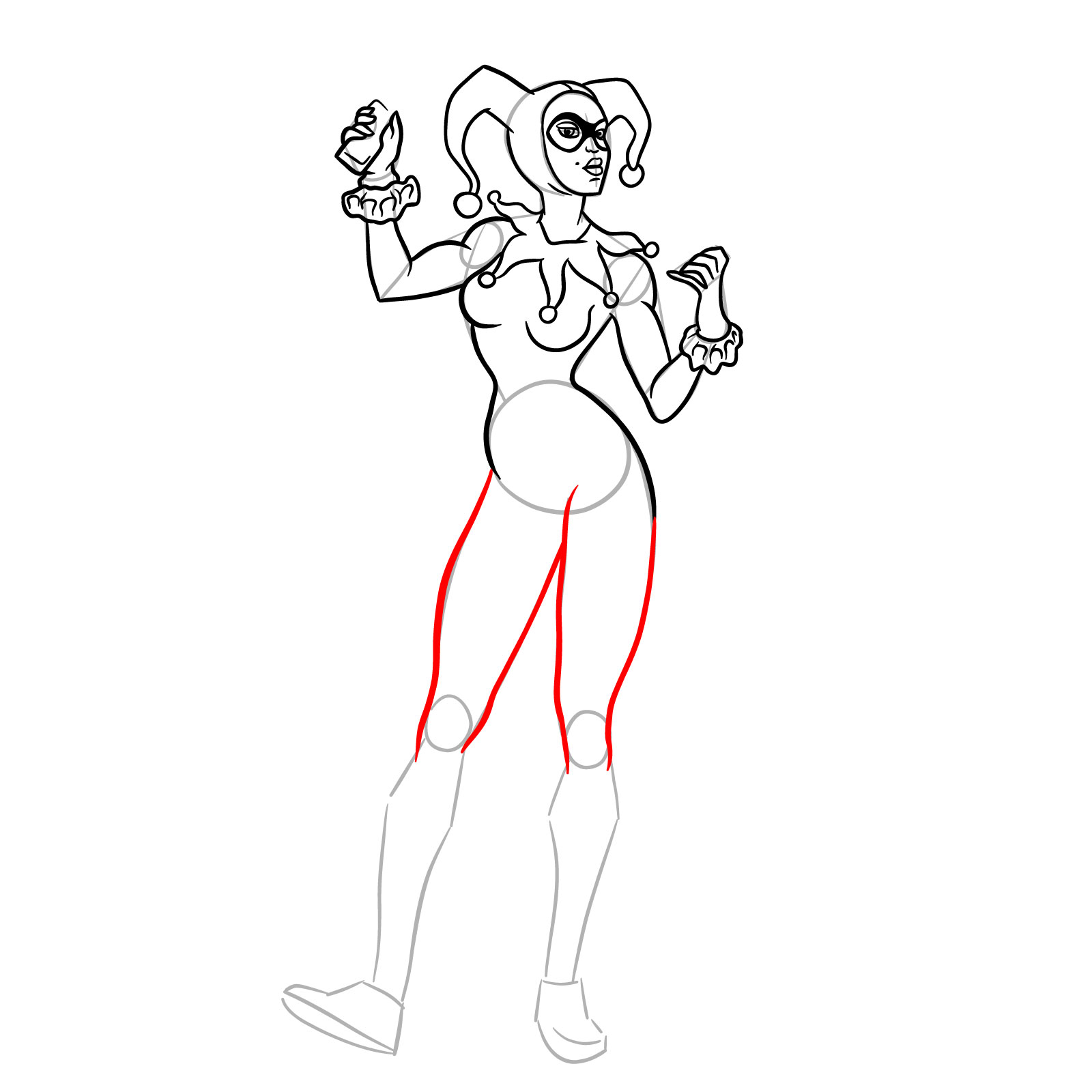 How to draw Harley Quinn with guns - step 19