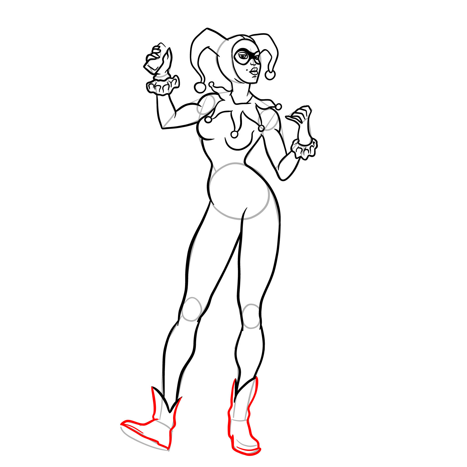 How to draw Harley Quinn with guns - step 21