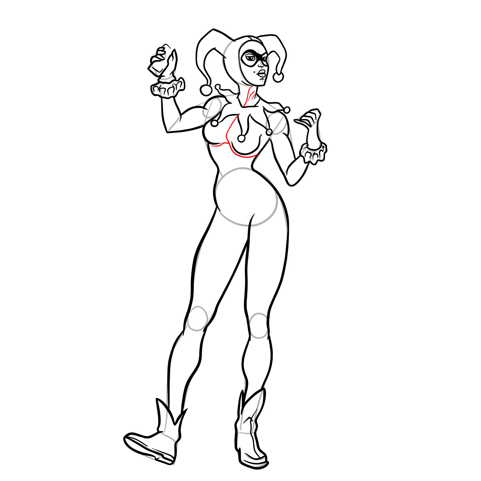 How to draw Harley Quinn with guns - step 23