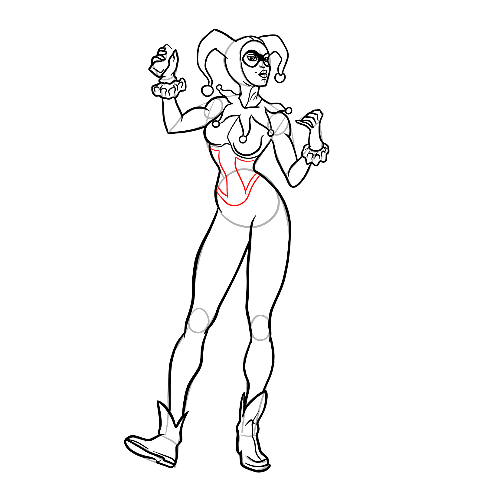 How to draw Harley Quinn with guns - step 24