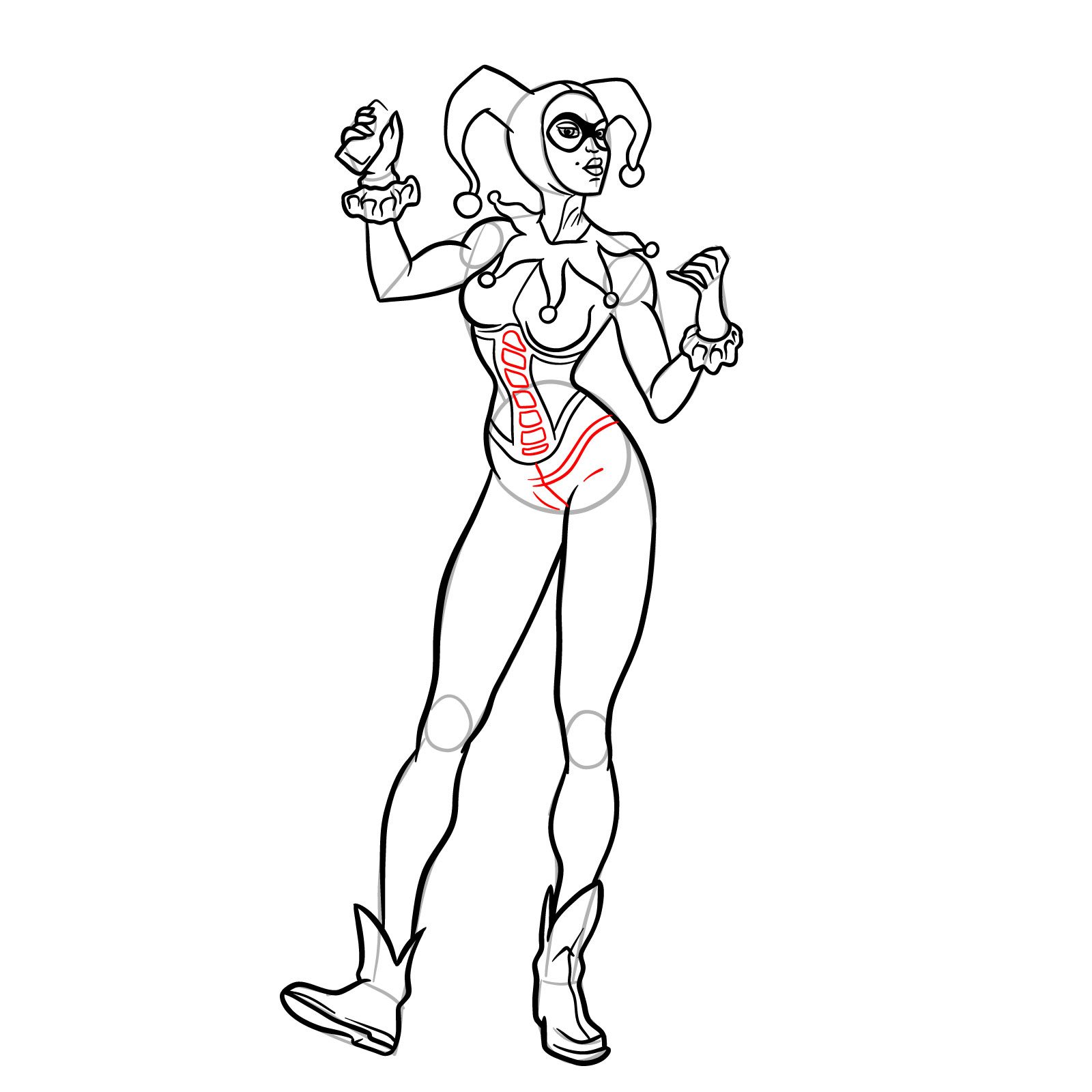 How to draw Harley Quinn with guns - step 25