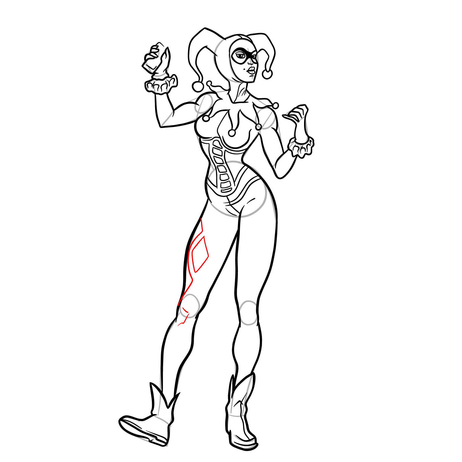 How to draw Harley Quinn with guns - step 26