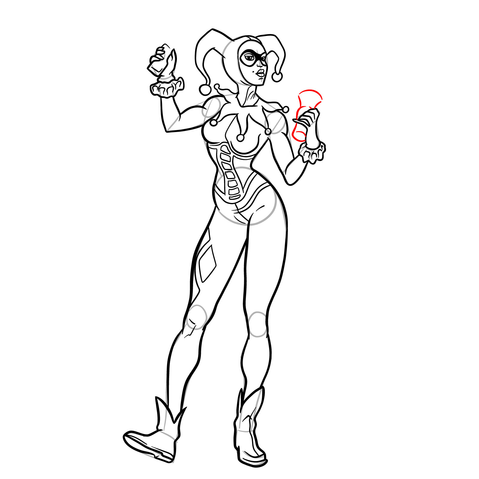 How to draw Harley Quinn with guns - step 27