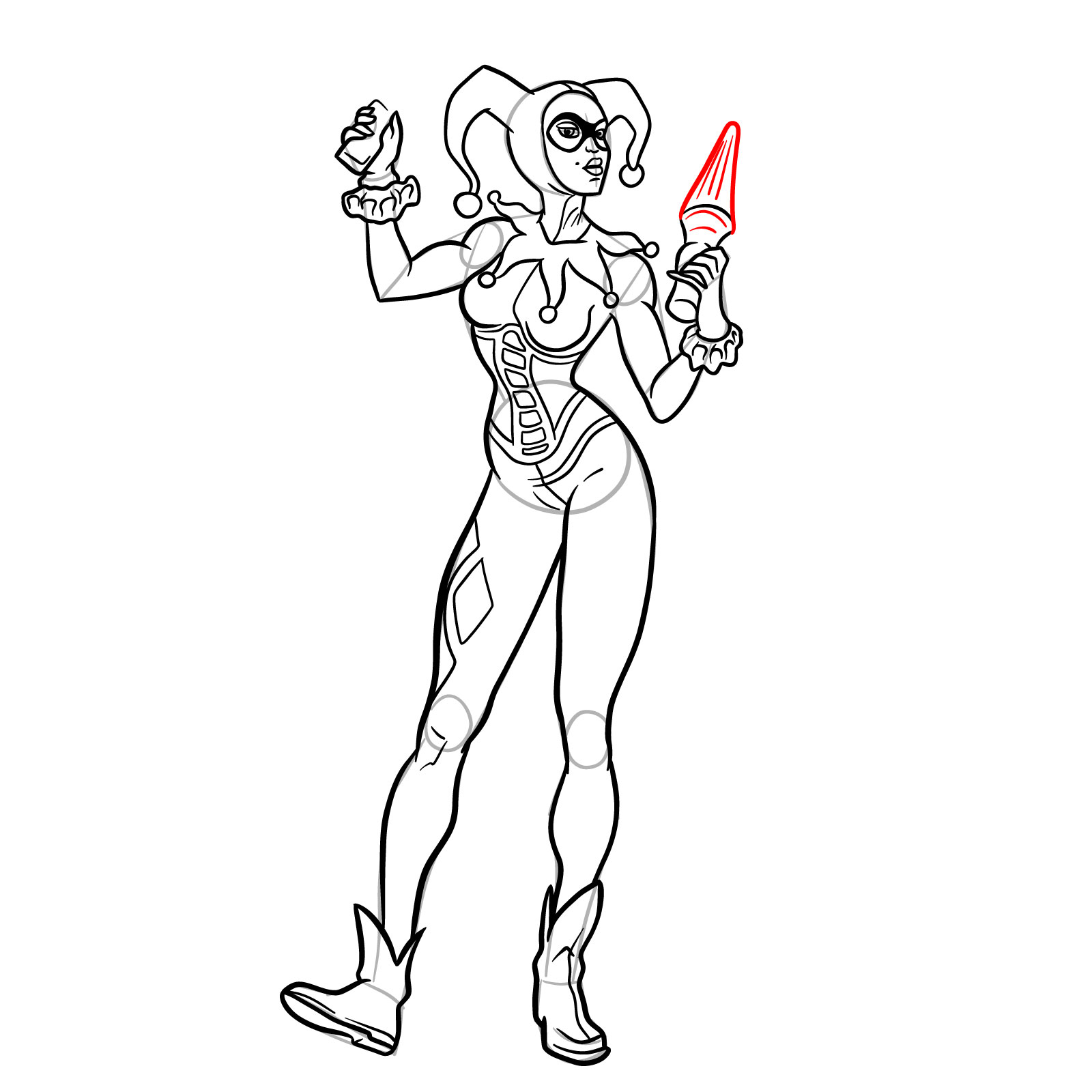How to draw Harley Quinn with guns - step 28