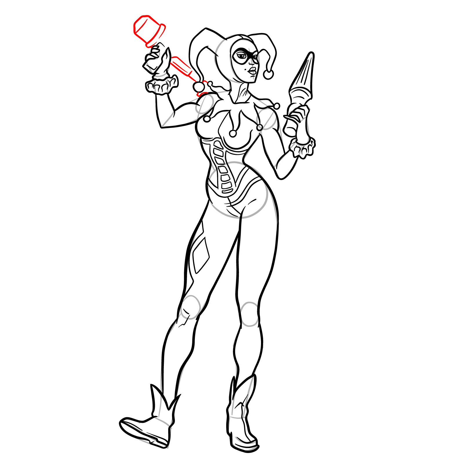 How to draw Harley Quinn with guns - step 29