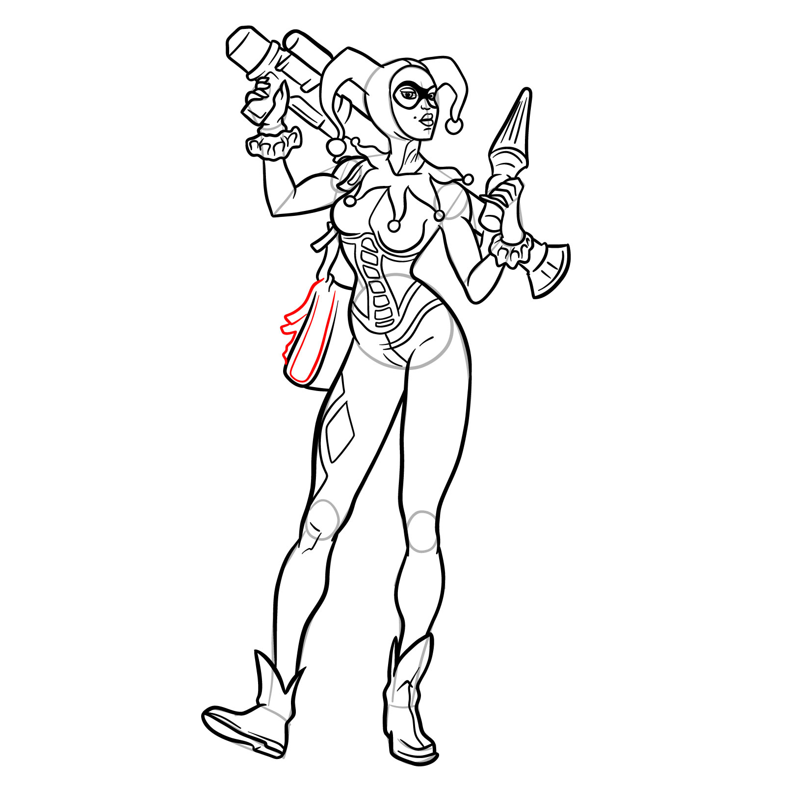 How to draw Harley Quinn with guns - step 33