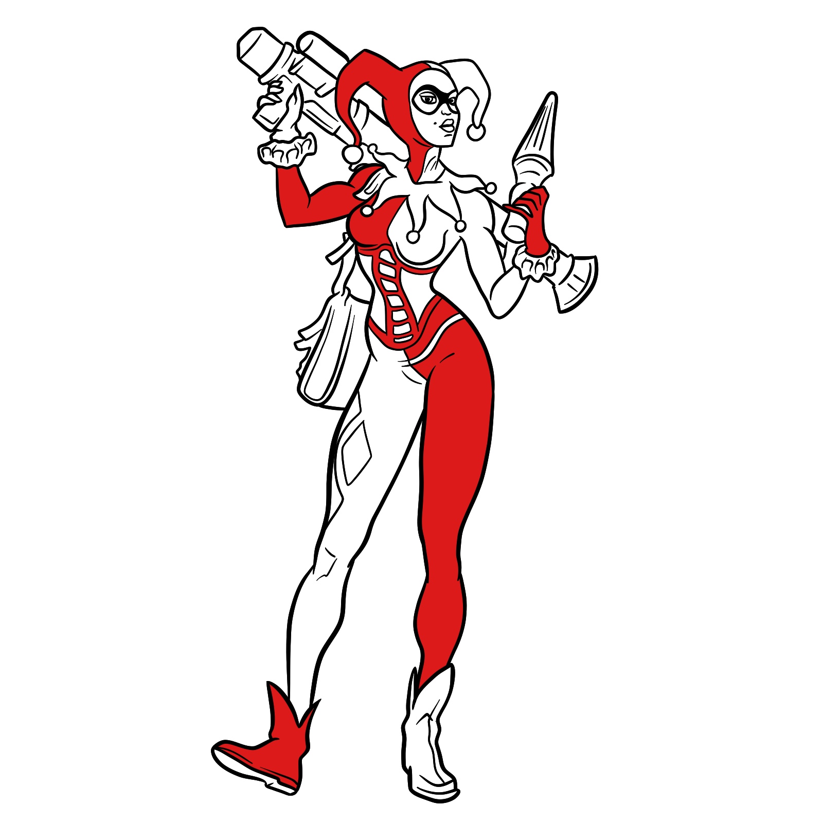 How to draw Harley Quinn with guns - step 35