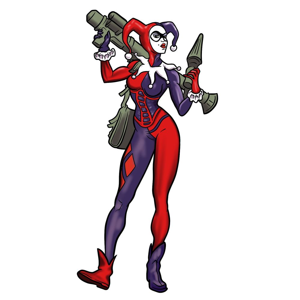 How to draw Harley Quinn with guns