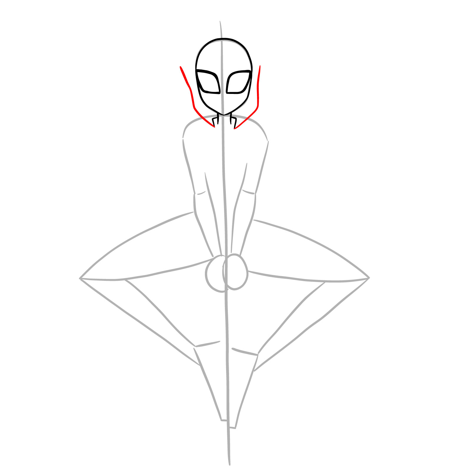 How to draw Spider-Gwen hanging on a web - step 09