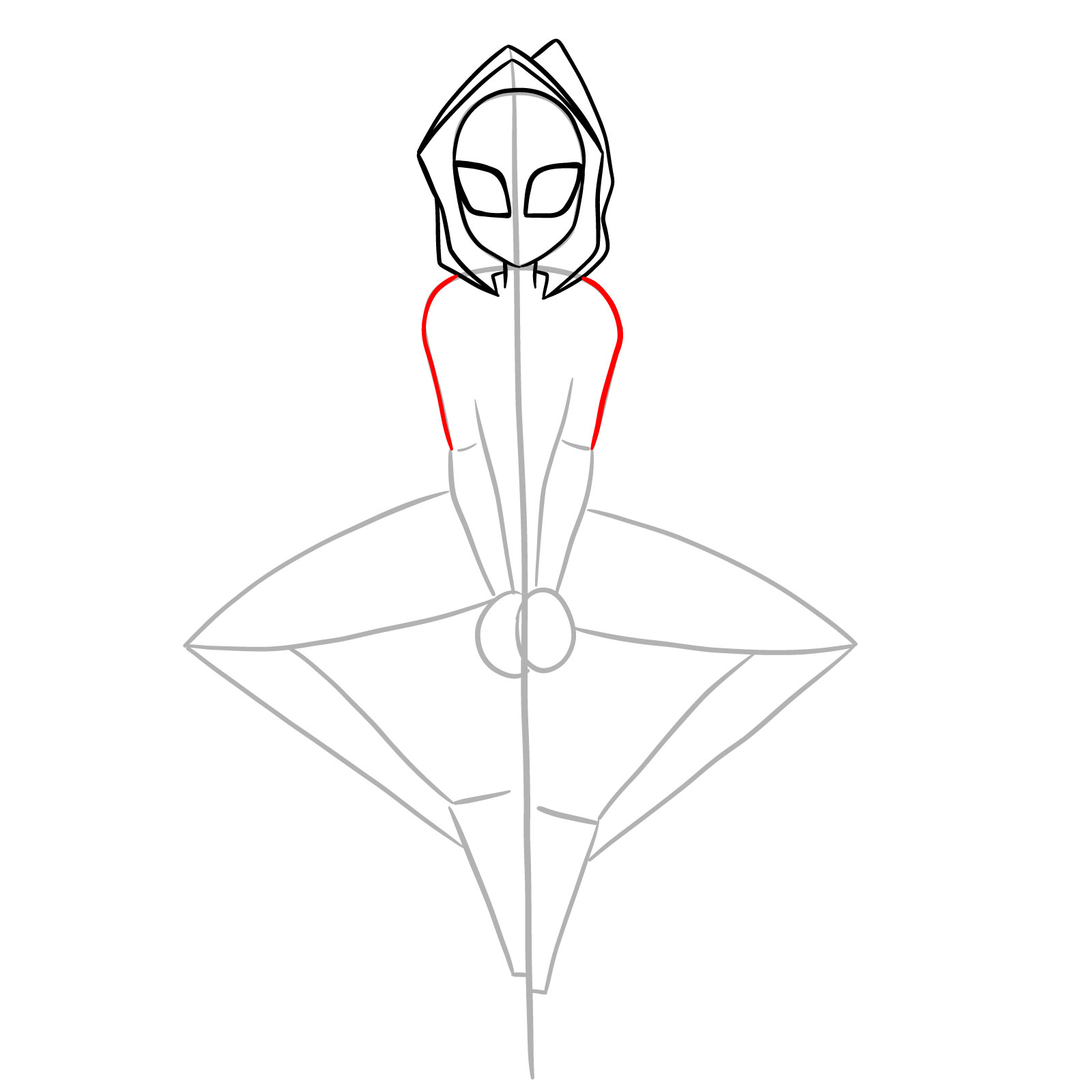 How to draw Spider-Gwen hanging on a web - step 13