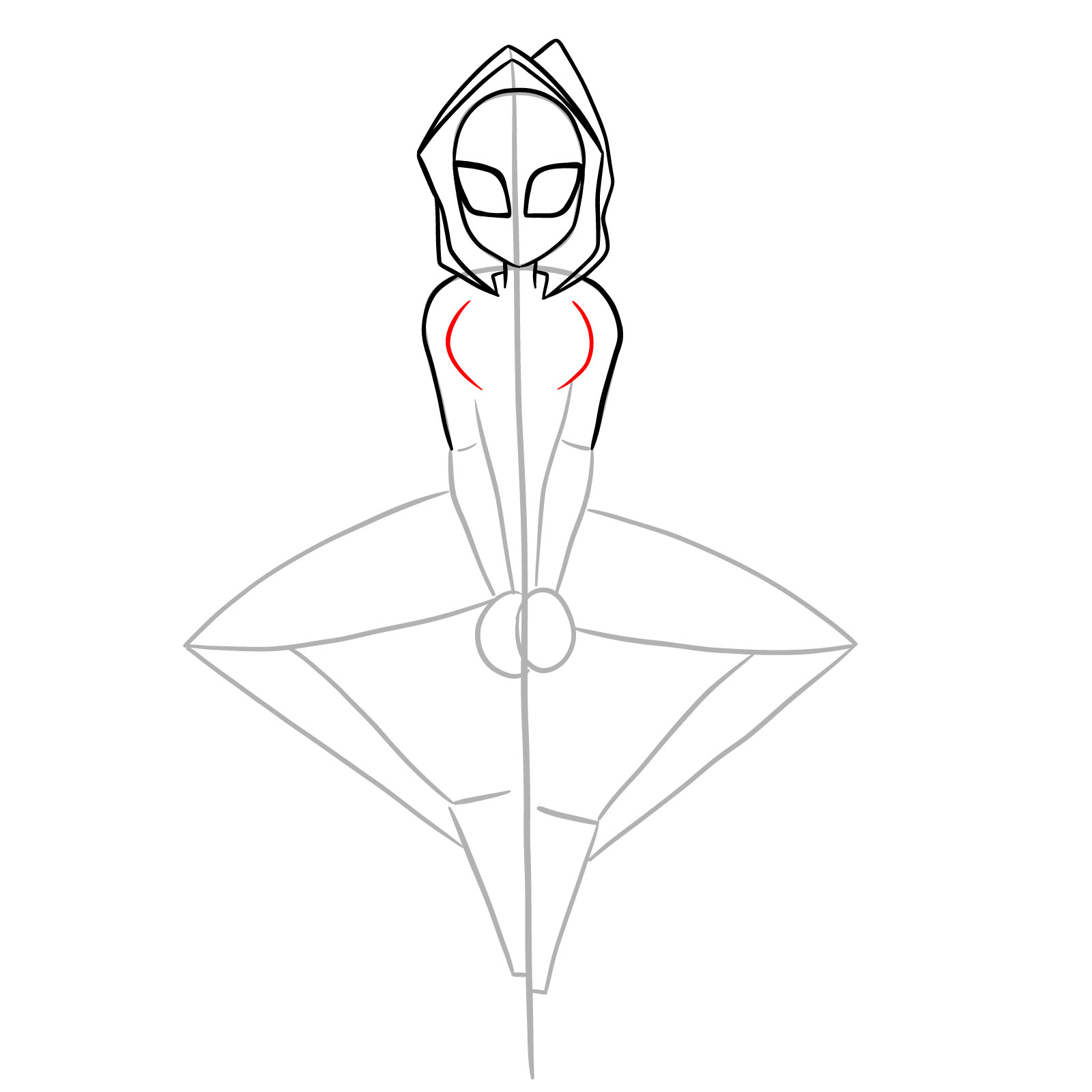How to draw Spider-Gwen hanging on a web - step 14