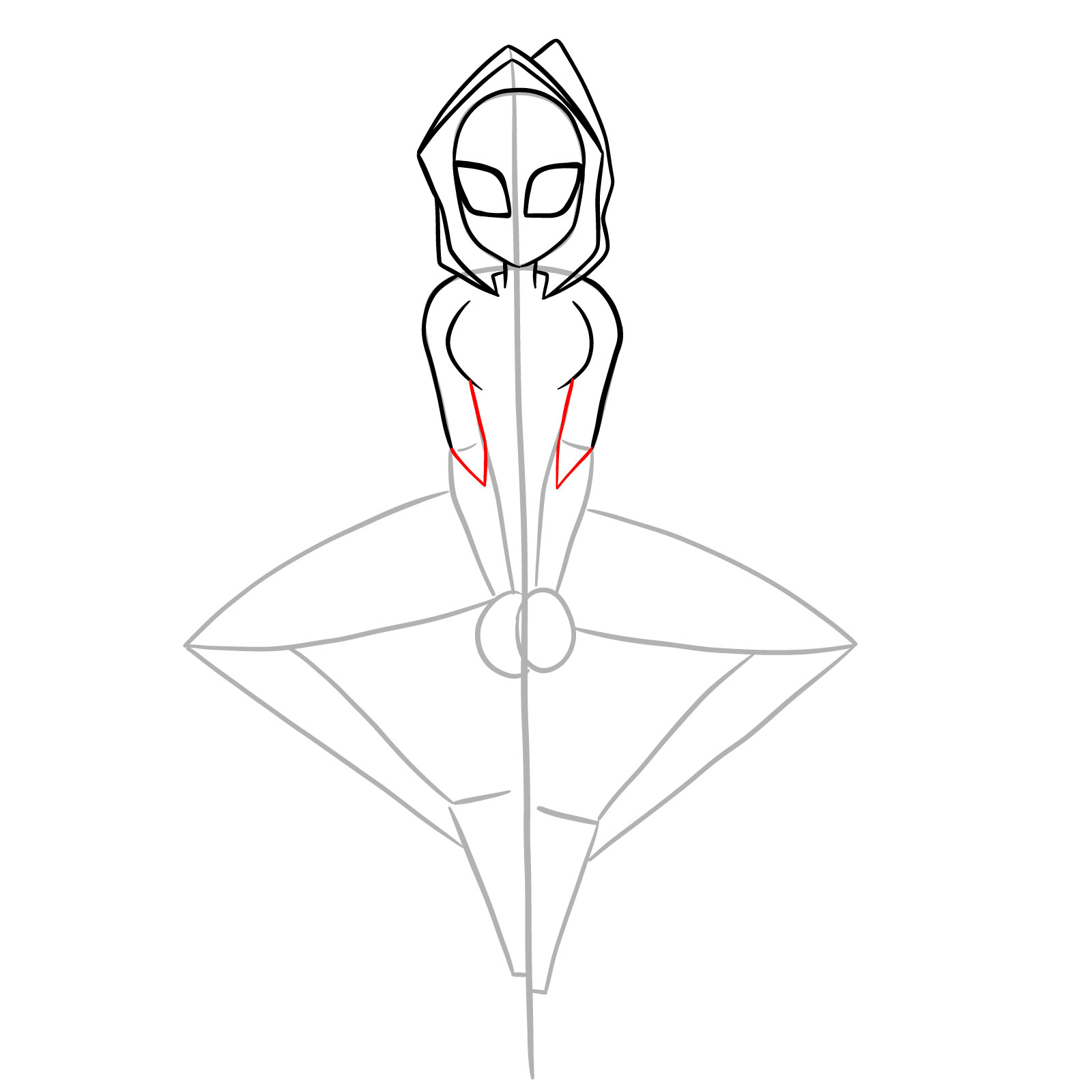 How to draw Spider-Gwen hanging on a web - step 15
