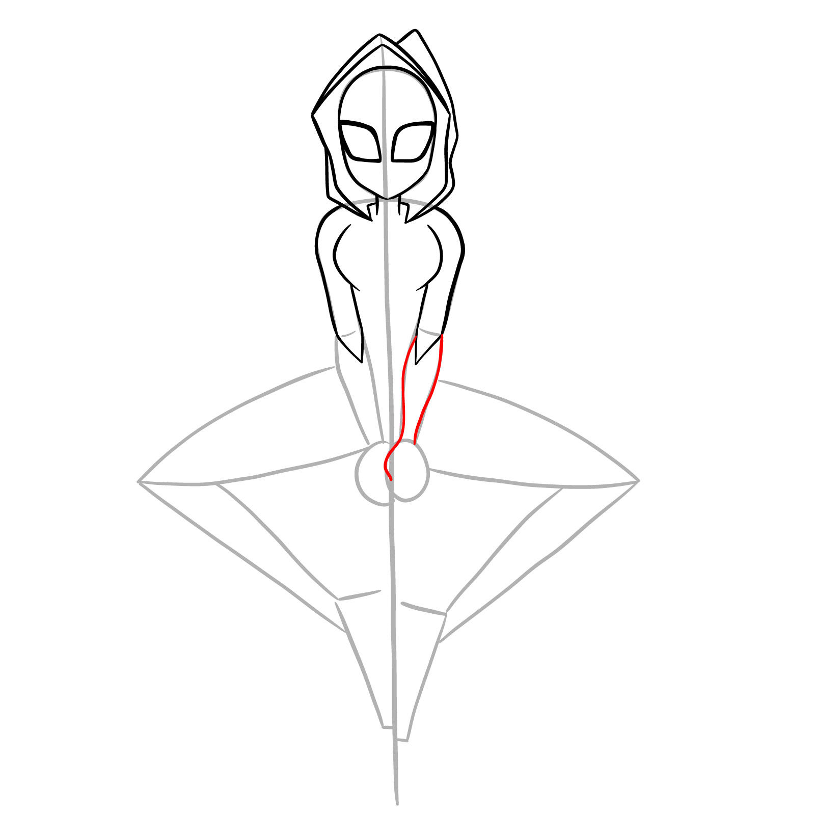 How to draw Spider-Gwen hanging on a web - step 16