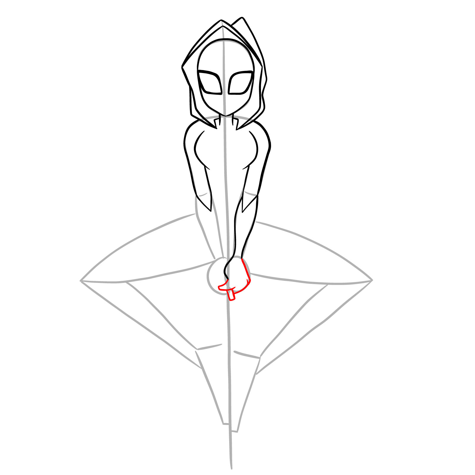 How to draw Spider-Gwen hanging on a web - step 17