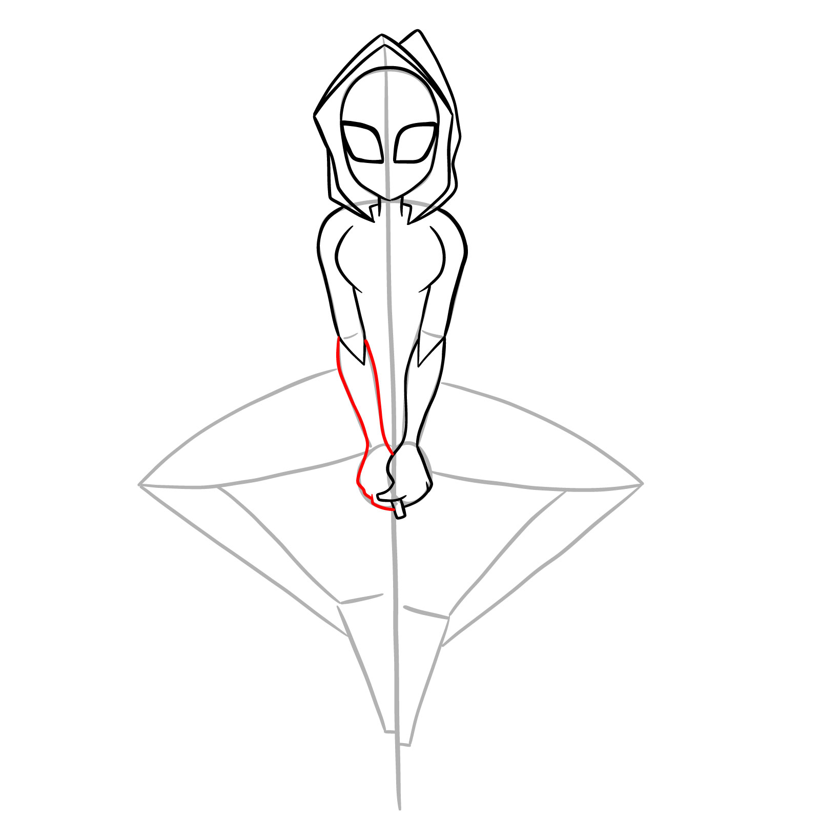 How to draw Spider-Gwen hanging on a web - step 18