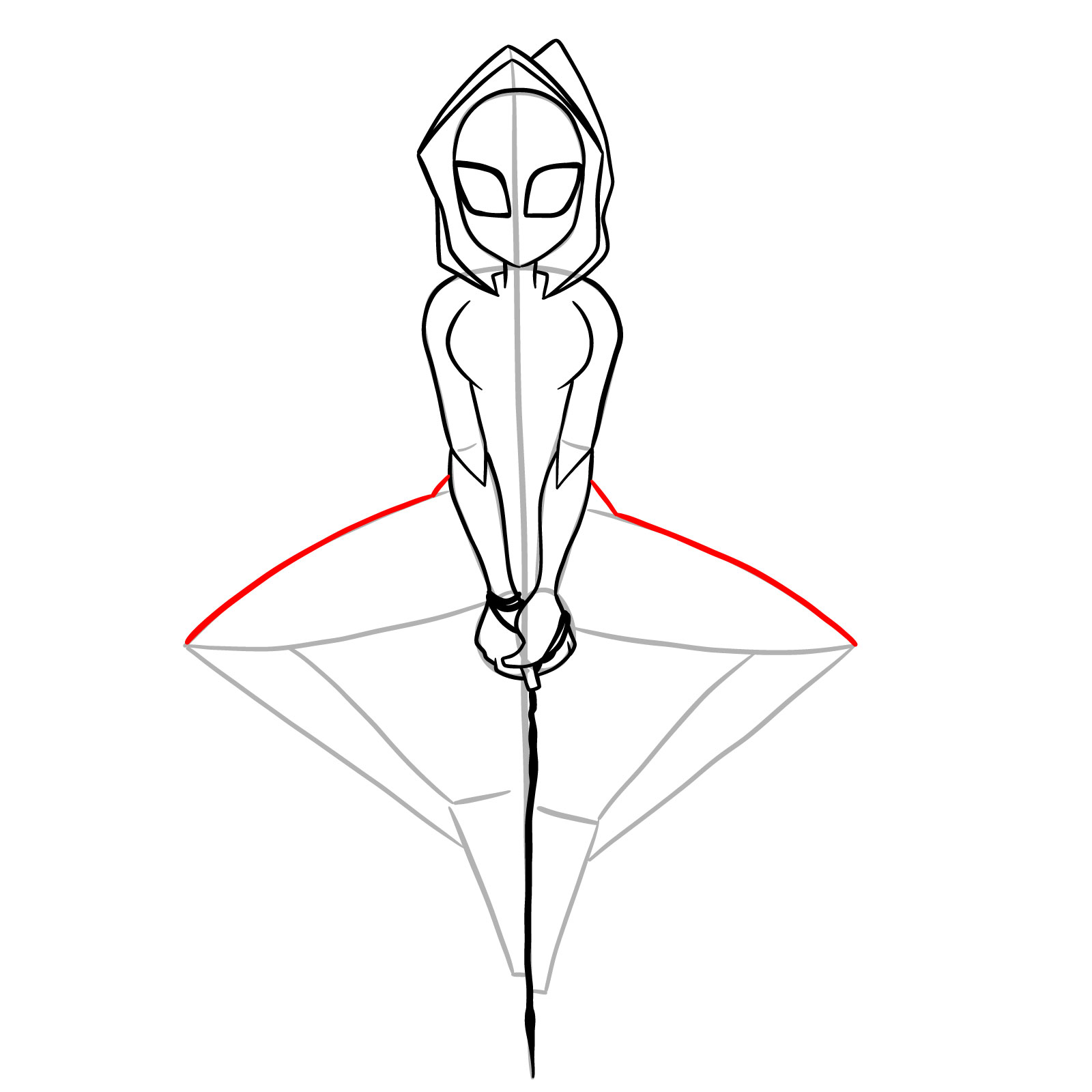 How to draw Spider-Gwen hanging on a web - step 20