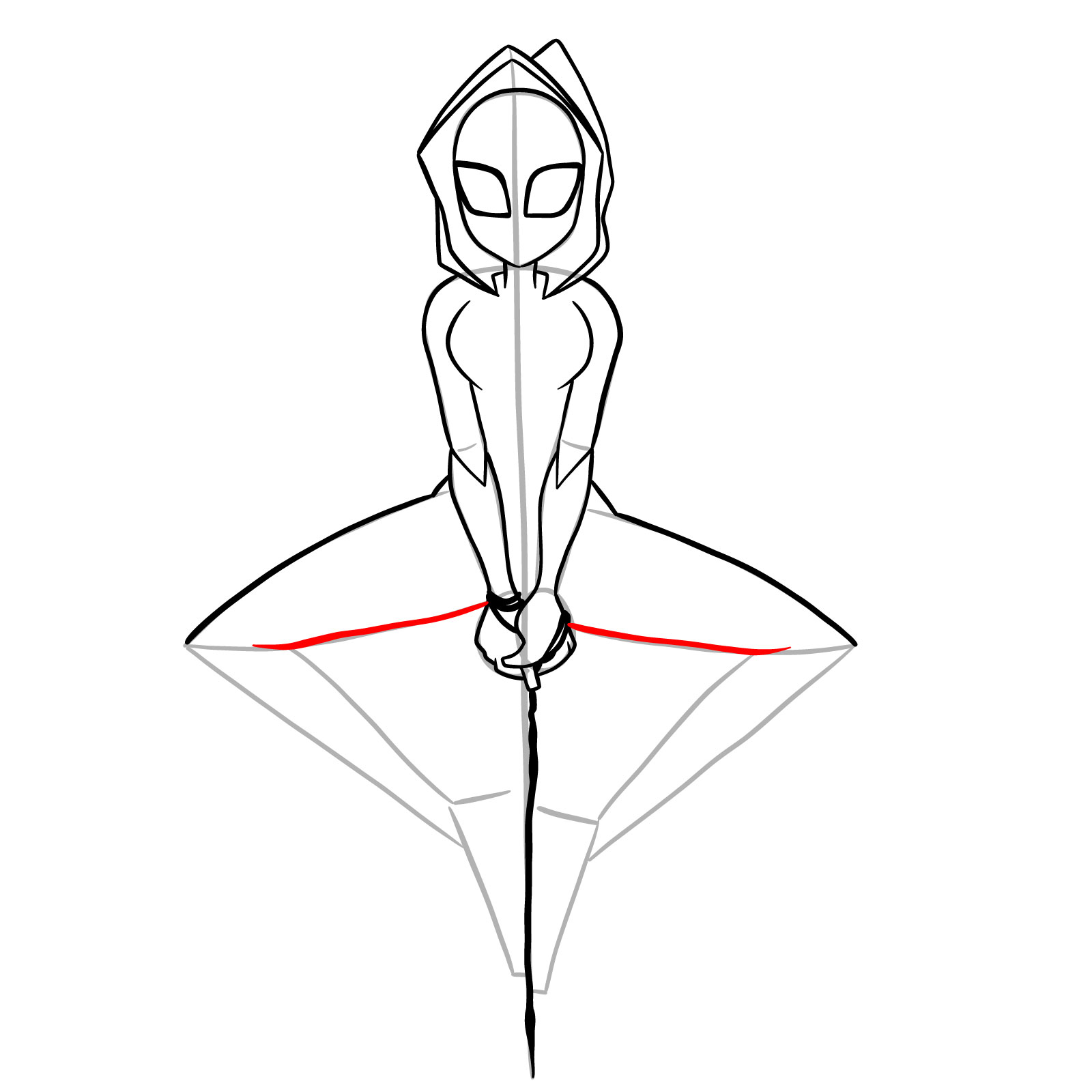 How to draw Spider-Gwen hanging on a web - step 21