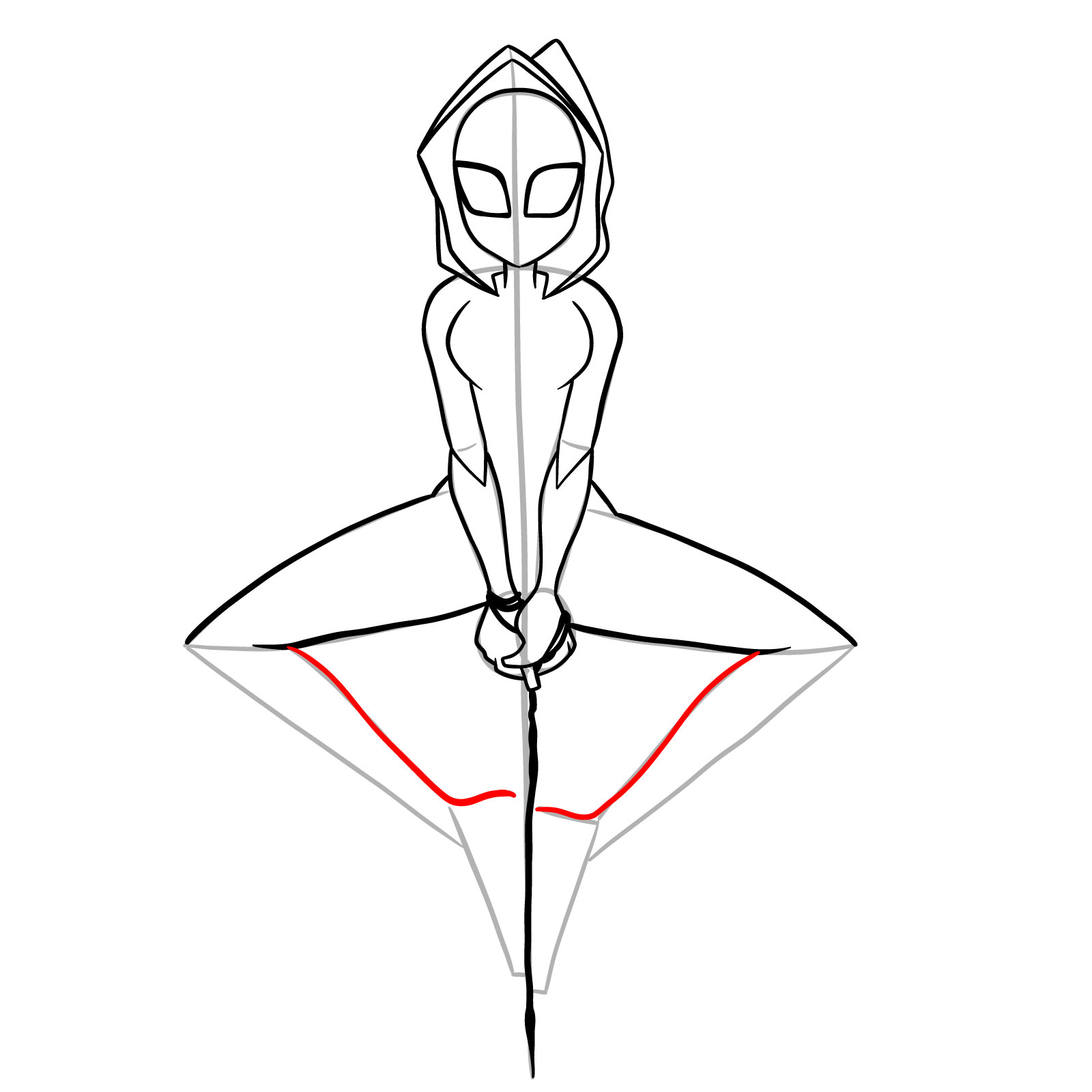 How to draw Spider-Gwen hanging on a web - step 22