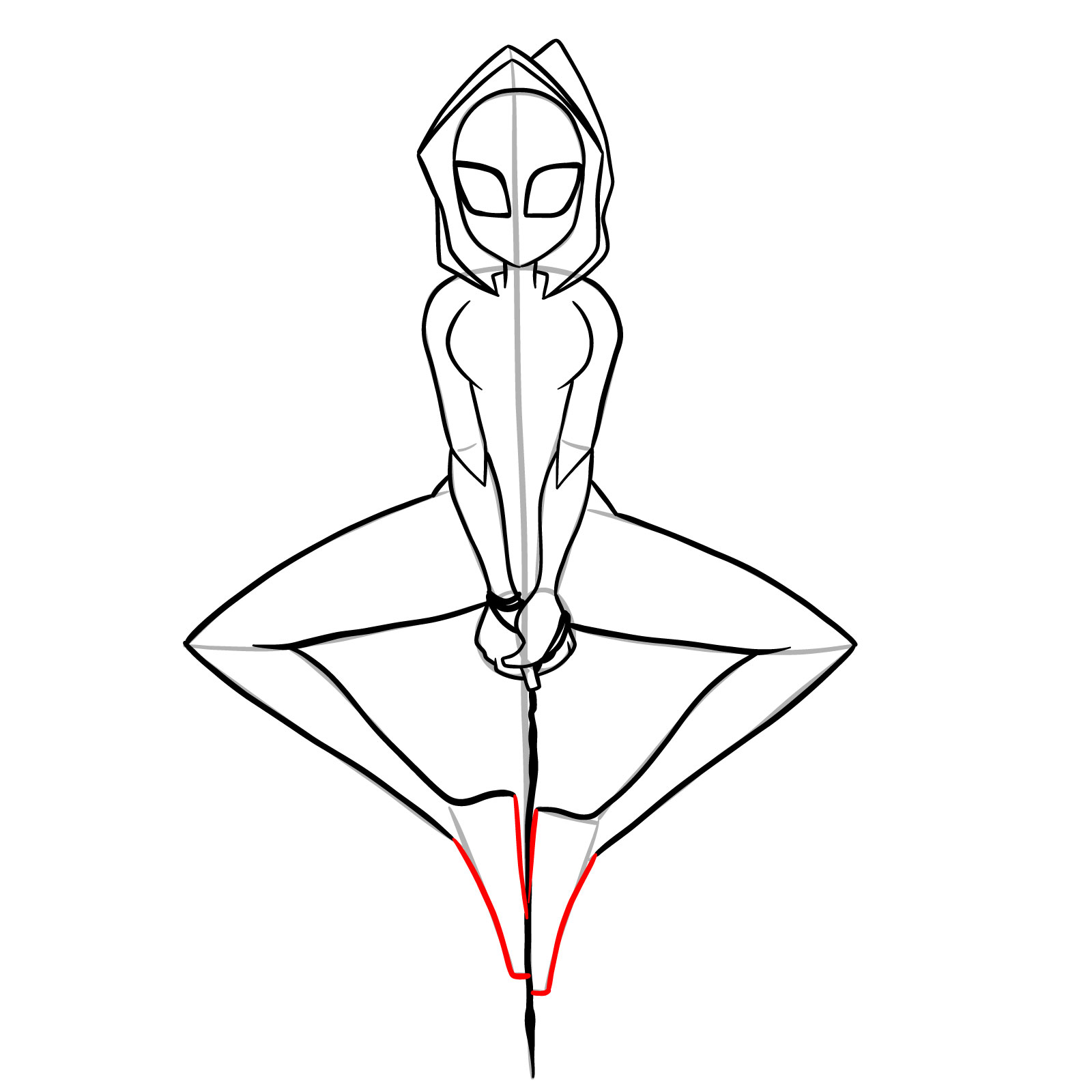 How to draw Spider-Gwen hanging on a web - step 24
