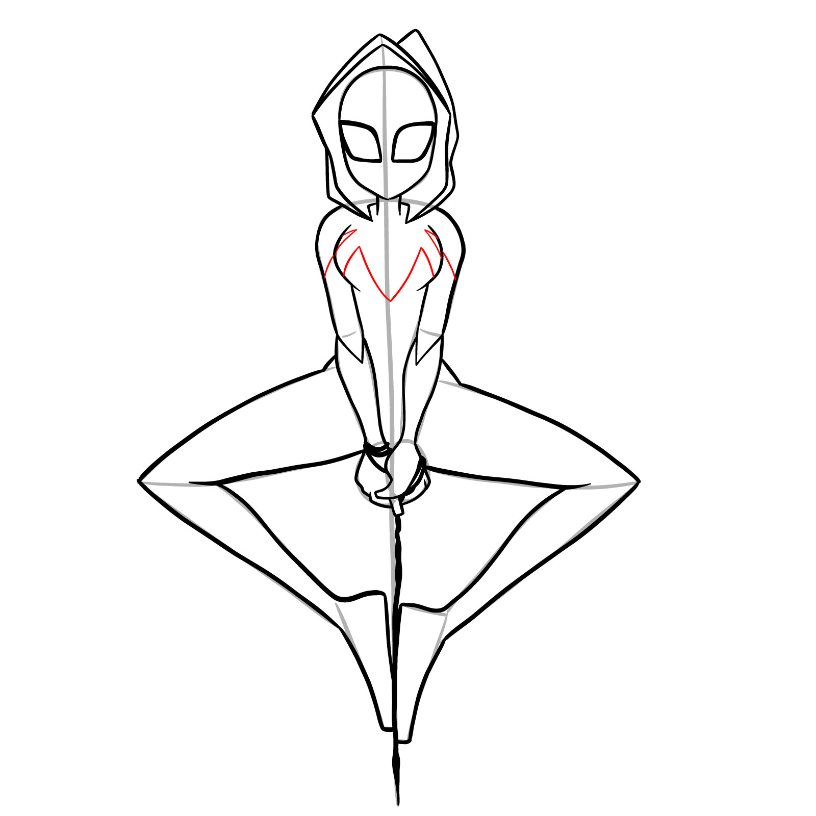 How to draw Spider-Gwen hanging on a web - step 25
