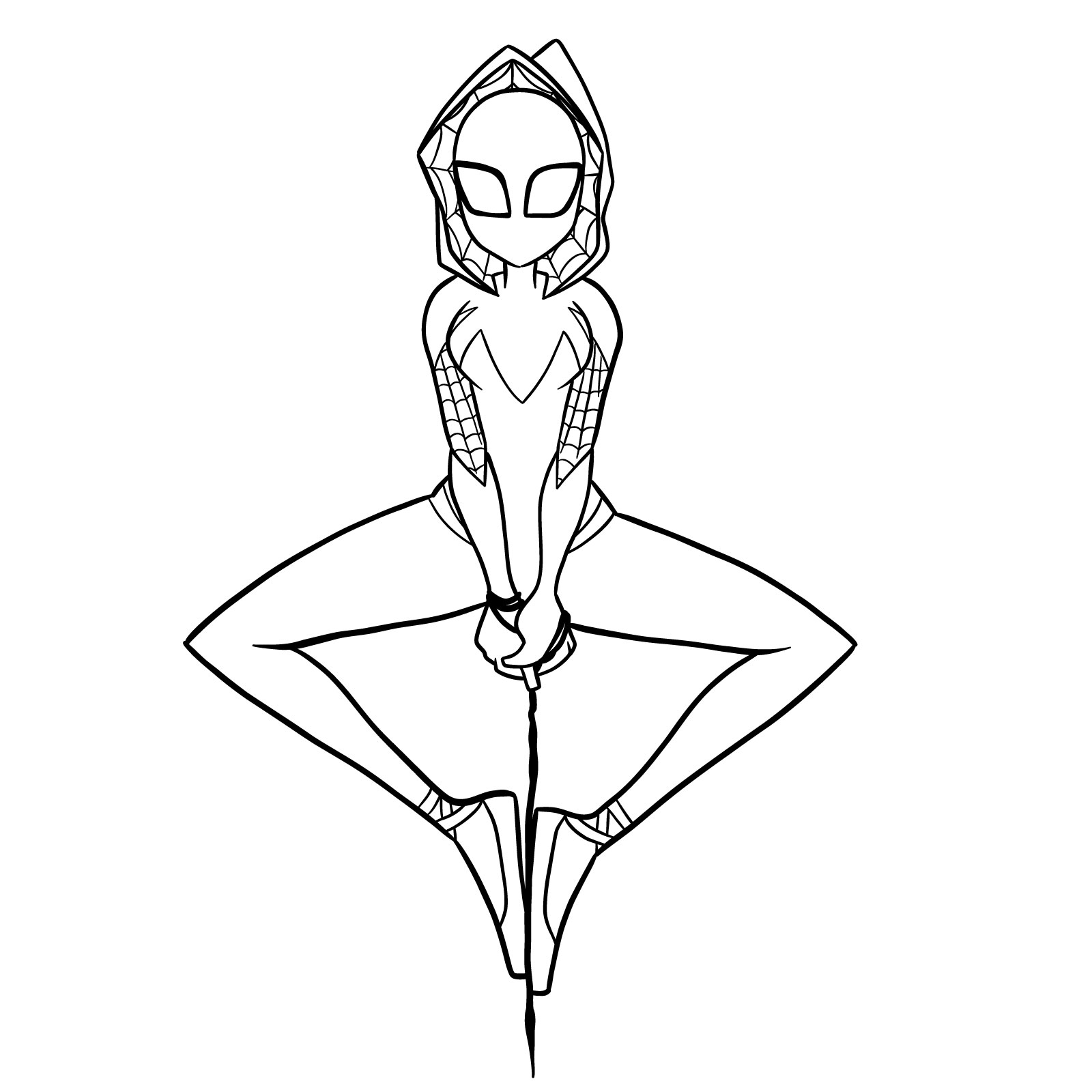 How to draw Spider-Gwen hanging on a web - step 29