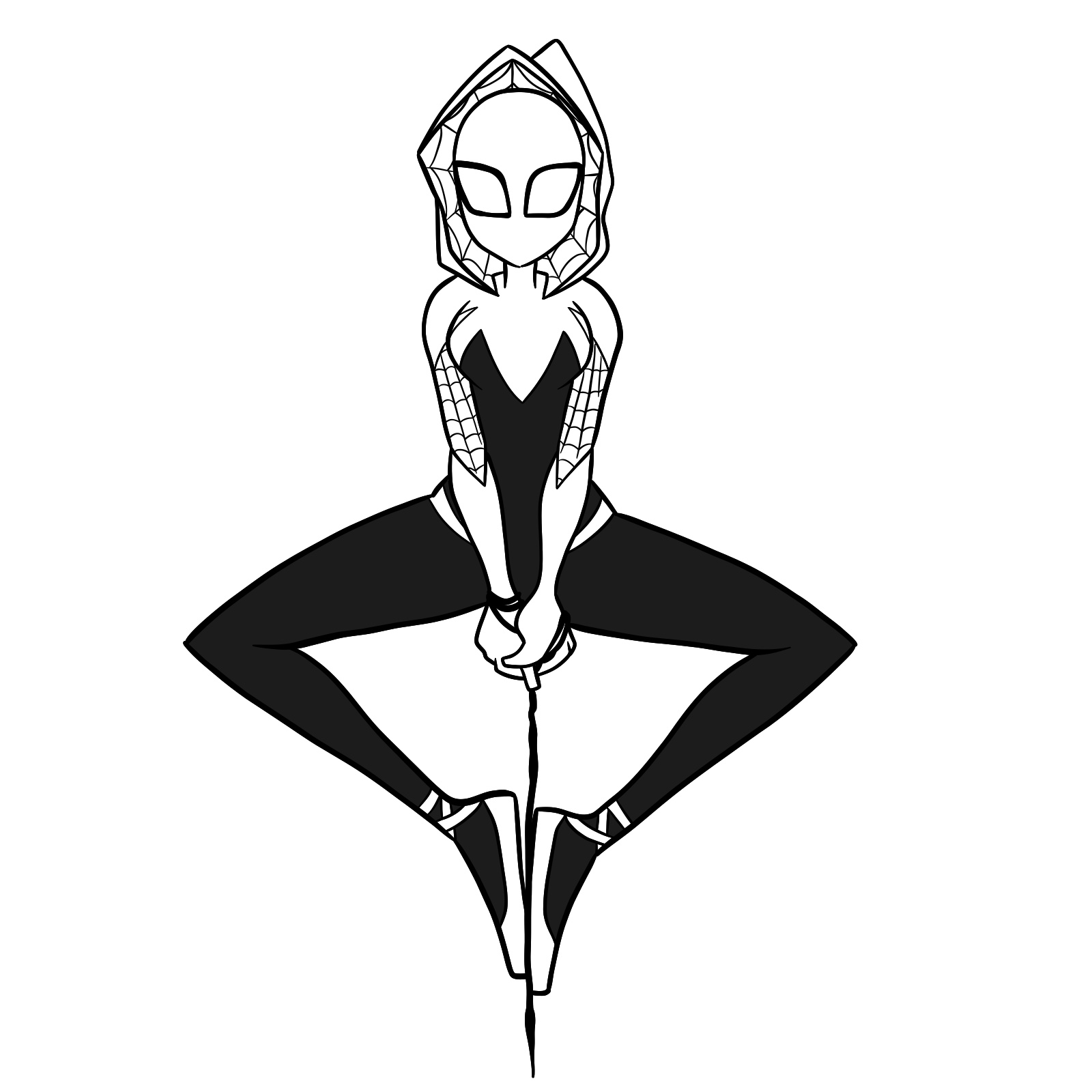 How to draw Spider-Gwen hanging on a web - step 30