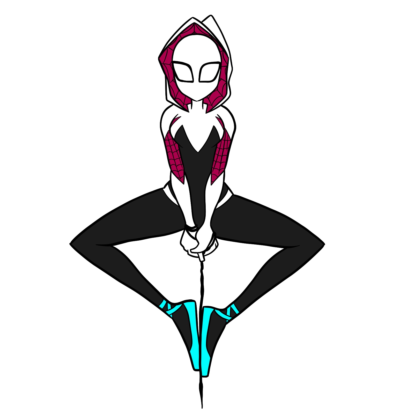 How to draw Spider-Gwen hanging on a web - step 31