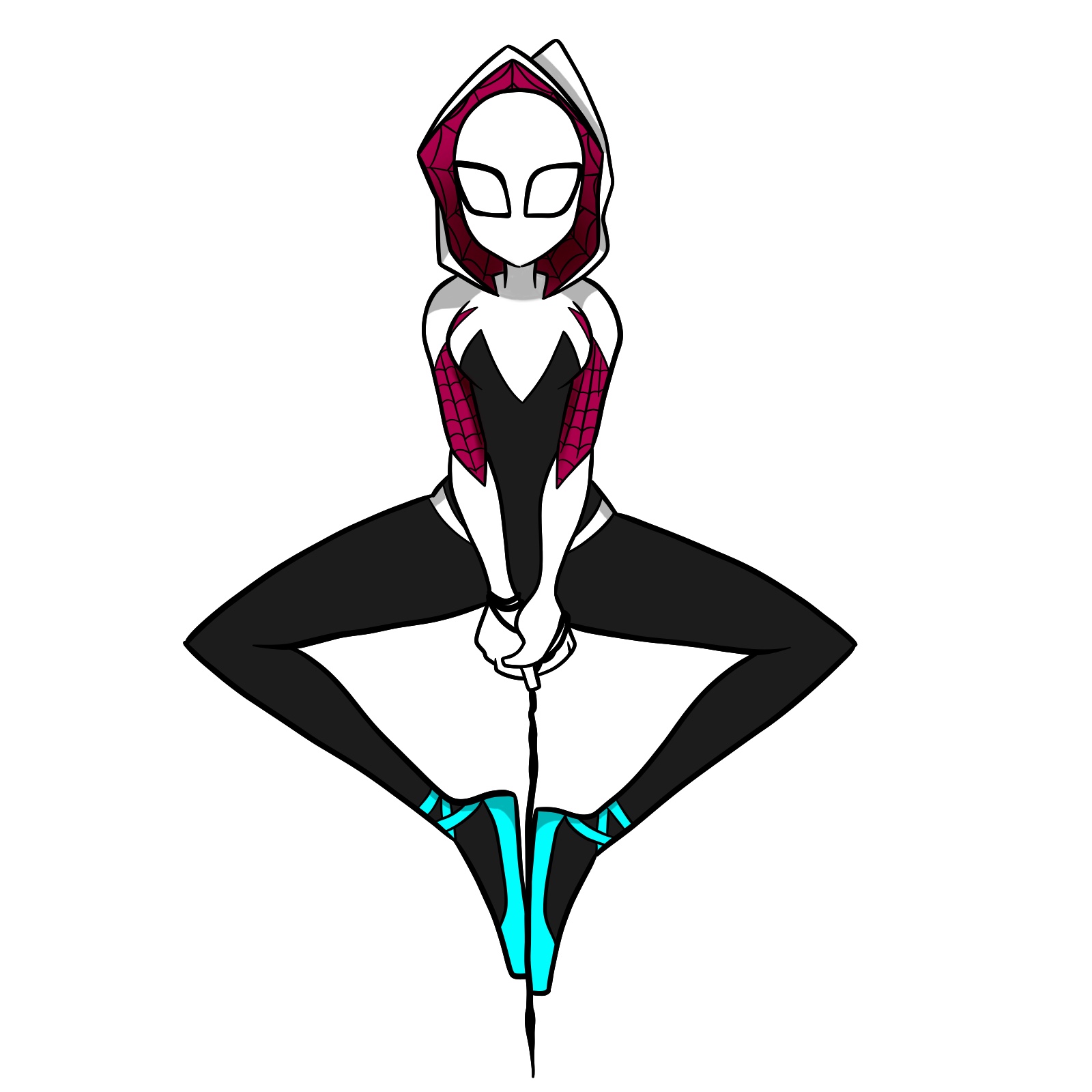 How to draw Spider-Gwen hanging on a web - coloring