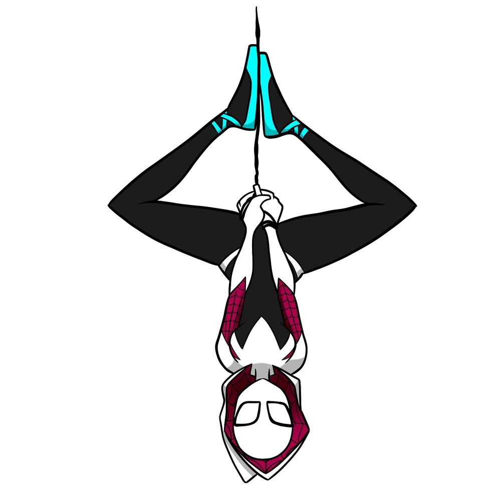 How to draw Spider-Gwen hanging on a web