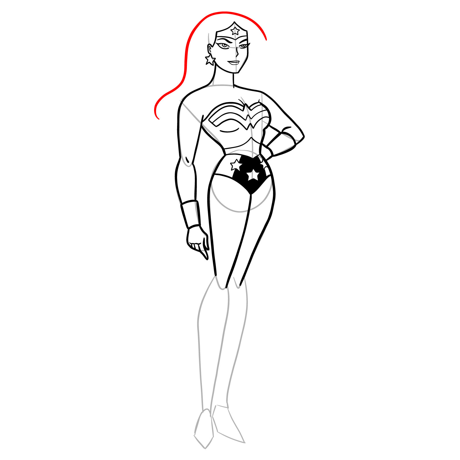 How to draw Wonder Woman cartoon style - step 25
