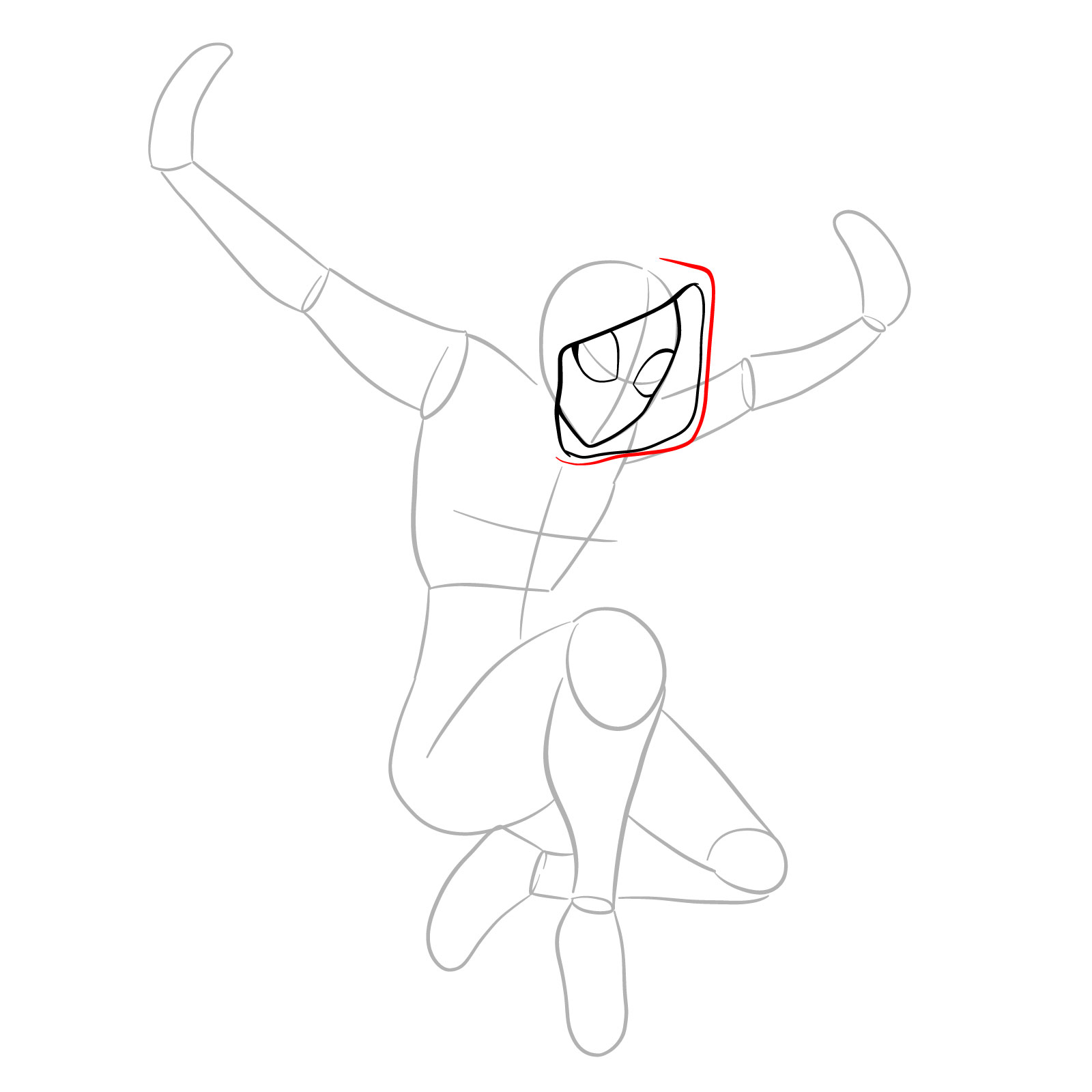 How to draw Spider-Gwen in a jump - step 08