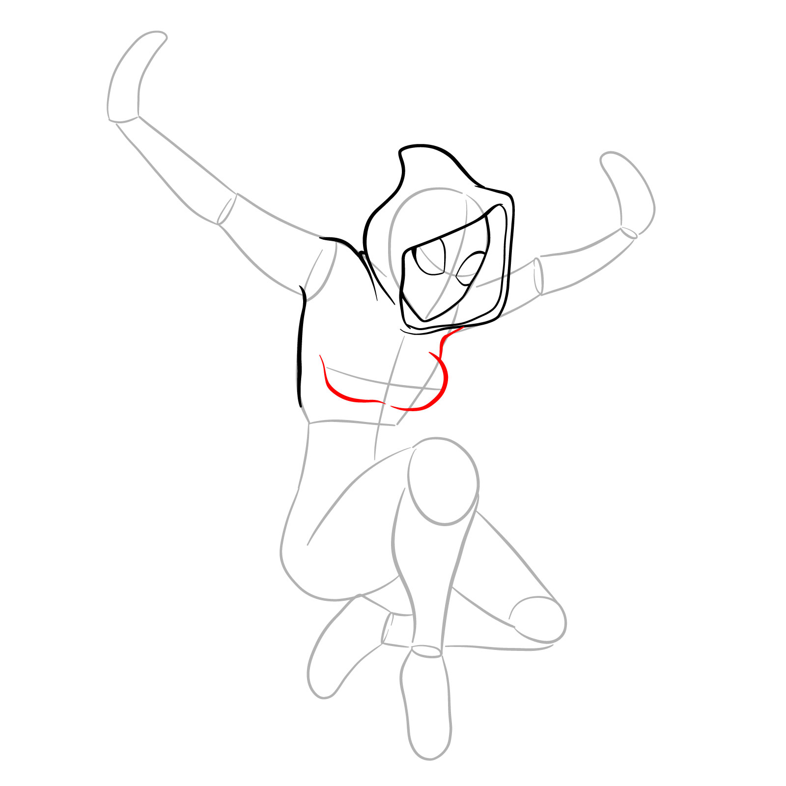 How to draw Spider-Gwen in a jump - step 11