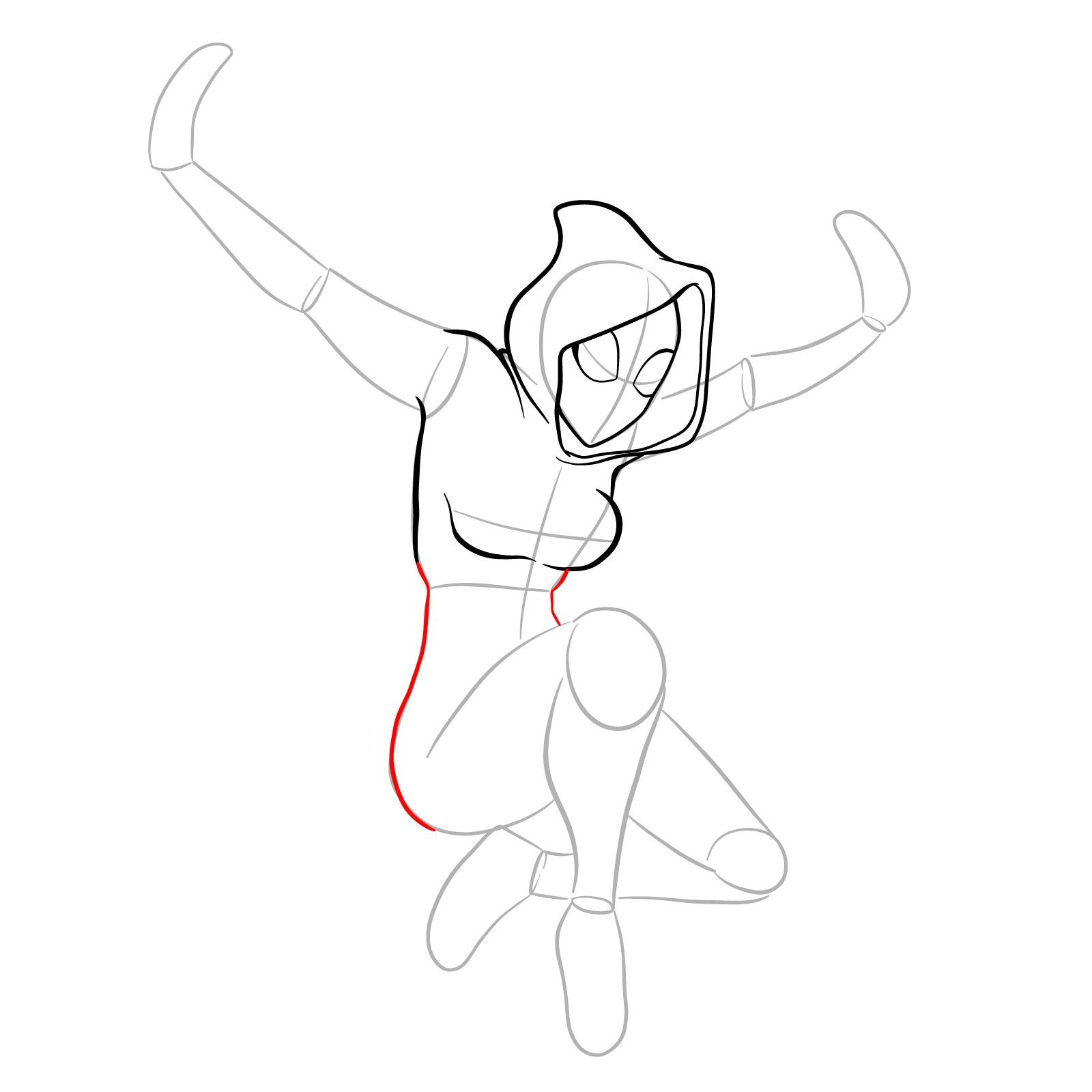 How to draw Spider-Gwen in a jump - step 12