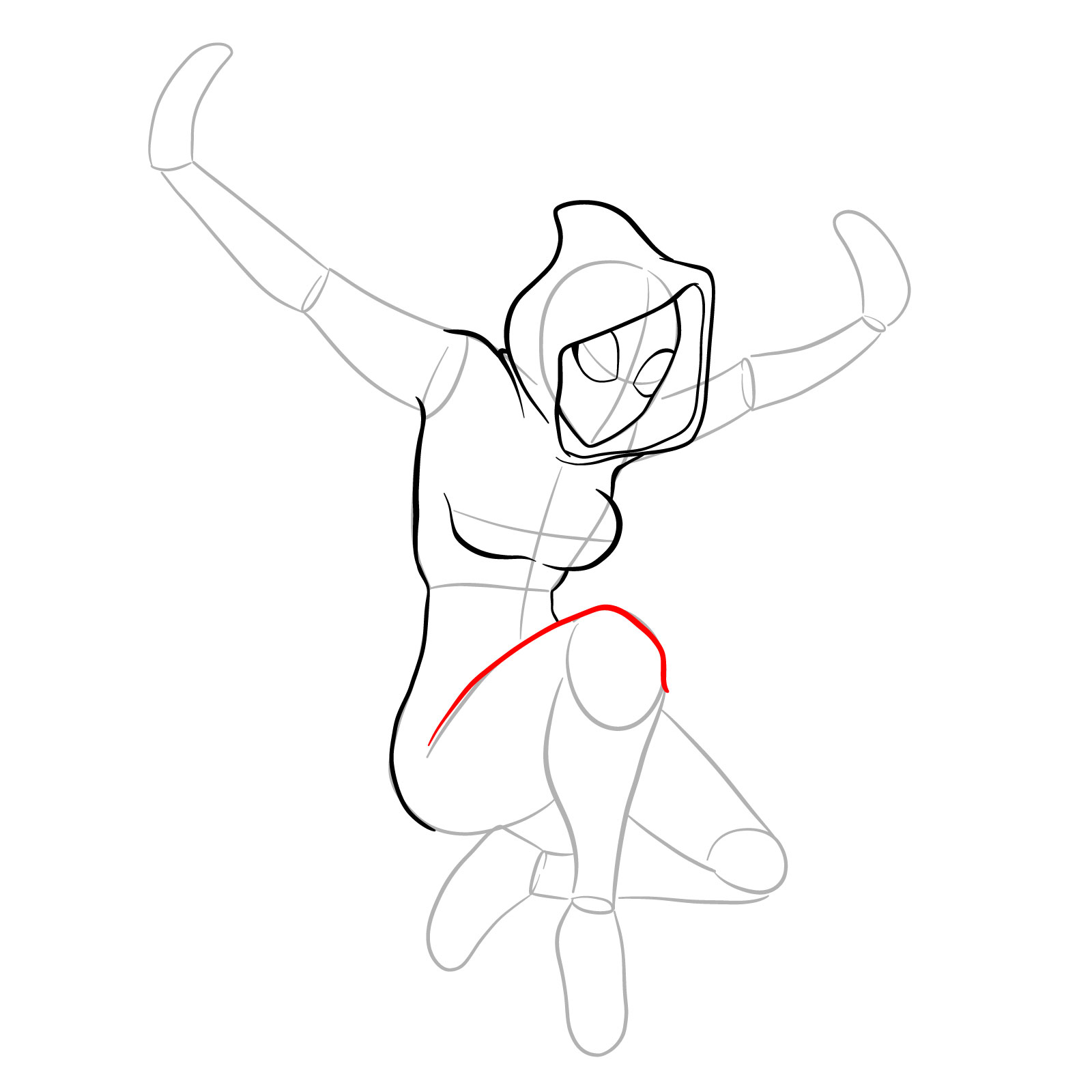 How to draw Spider-Gwen in a jump - step 13