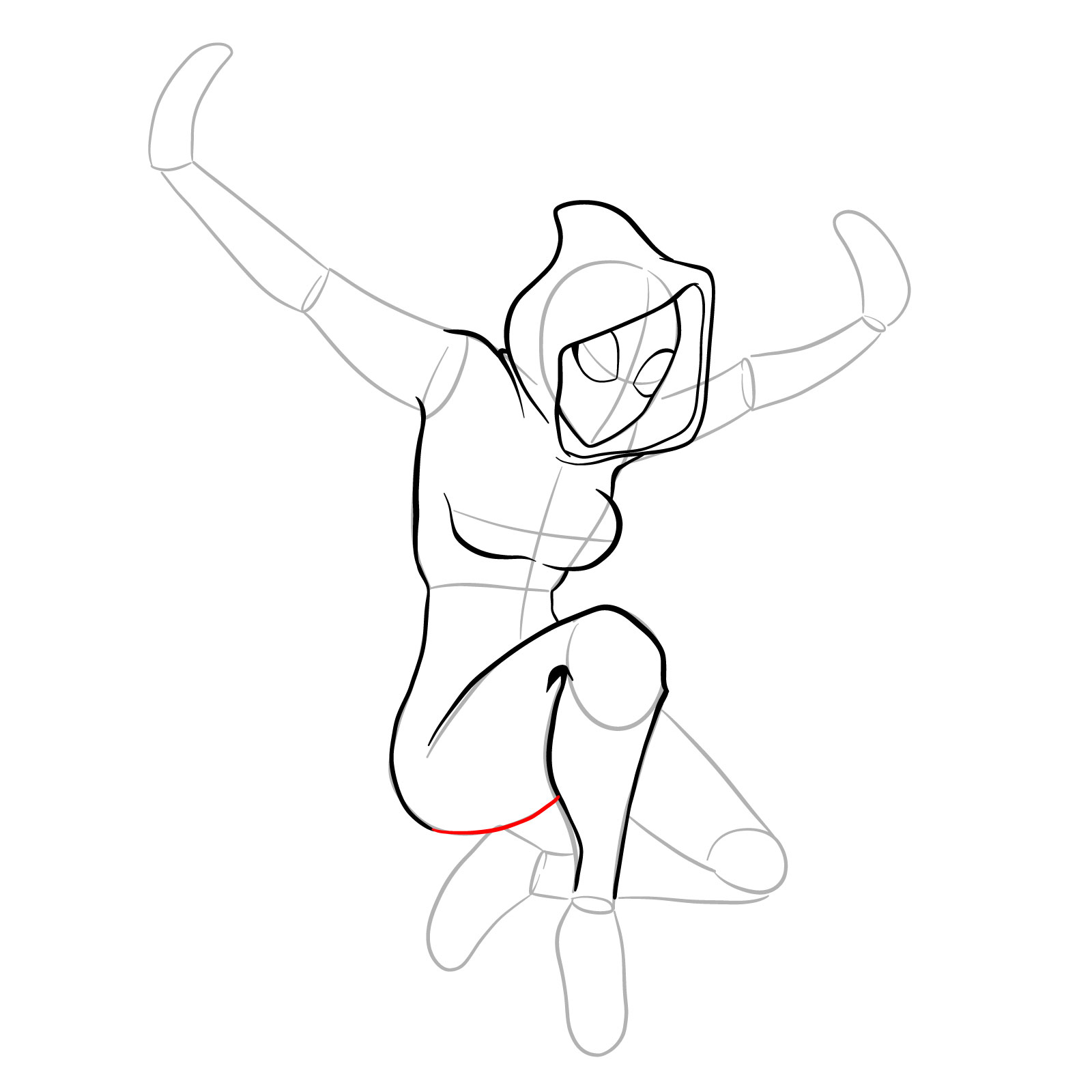 How to draw Spider-Gwen in a jump - step 15