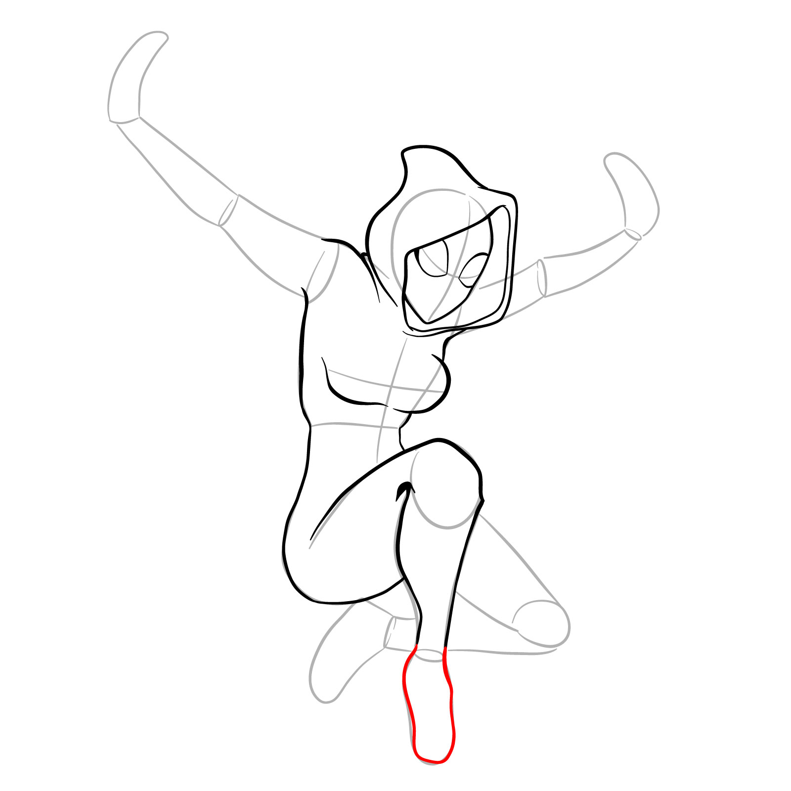 How to draw Spider-Gwen in a jump - step 16