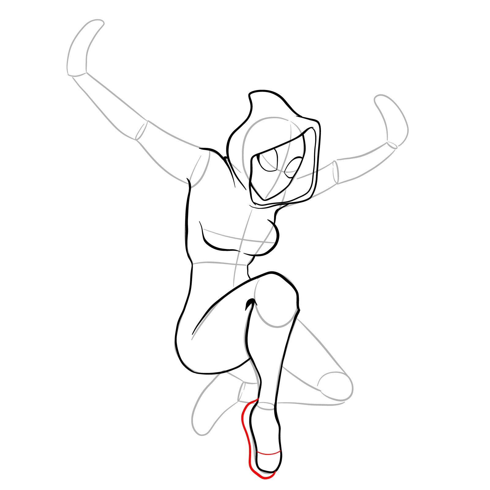 How to draw Spider-Gwen in a jump - step 17