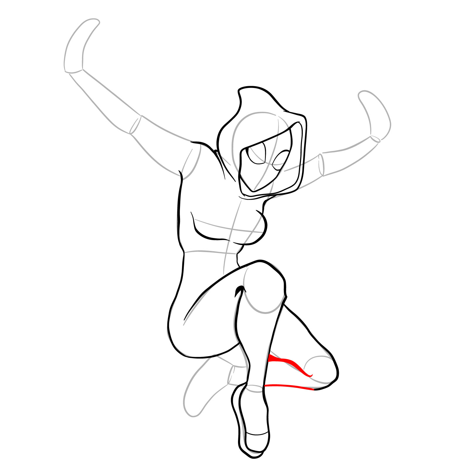 How to draw Spider-Gwen in a jump - step 19