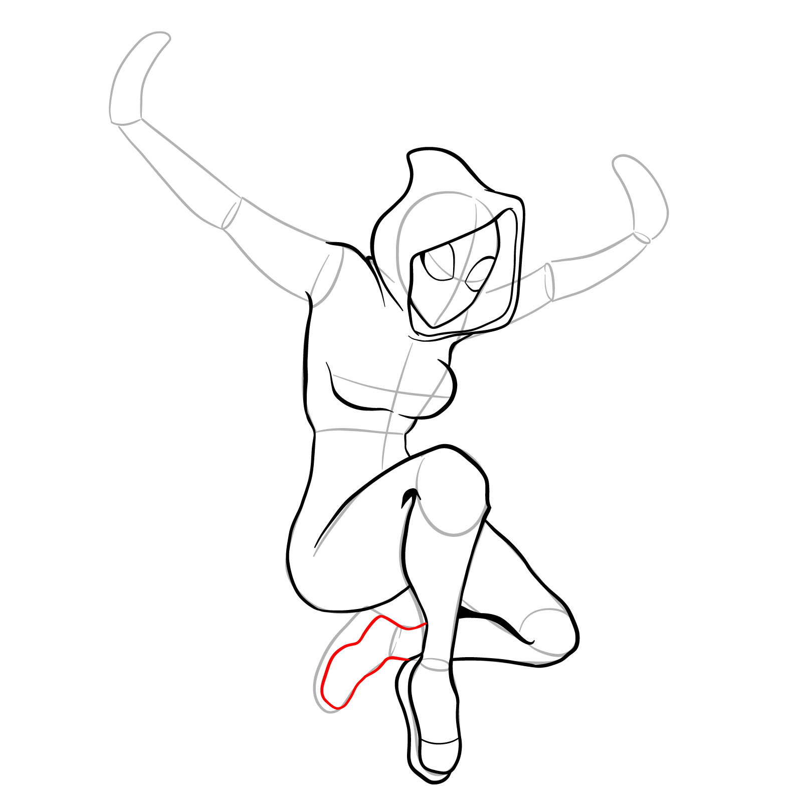How to draw Spider-Gwen in a jump - step 20