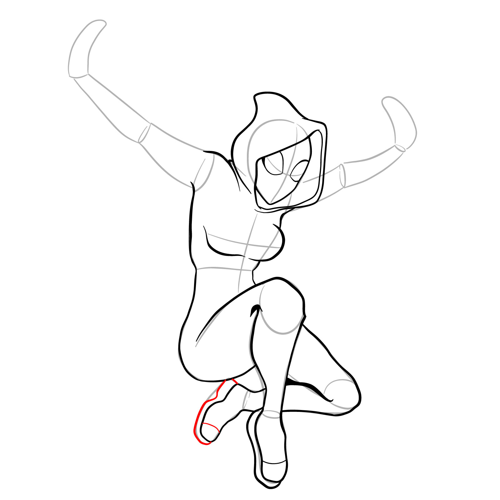 How to draw Spider-Gwen in a jump - step 21