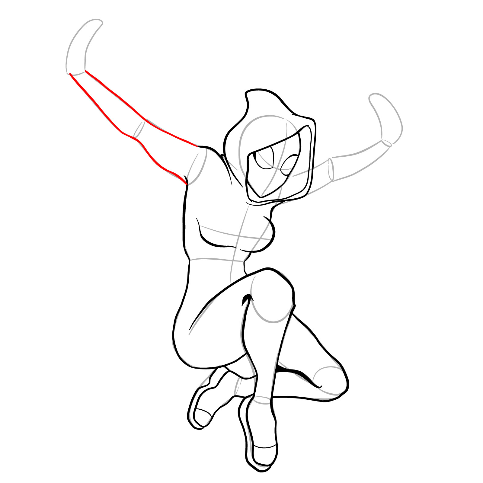 How to draw Spider-Gwen in a jump - step 22