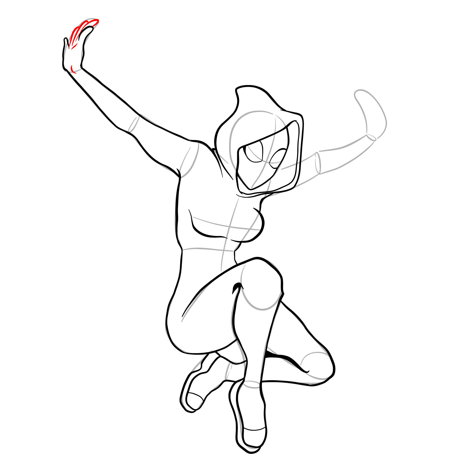 How to draw Spider-Gwen in a jump - step 24