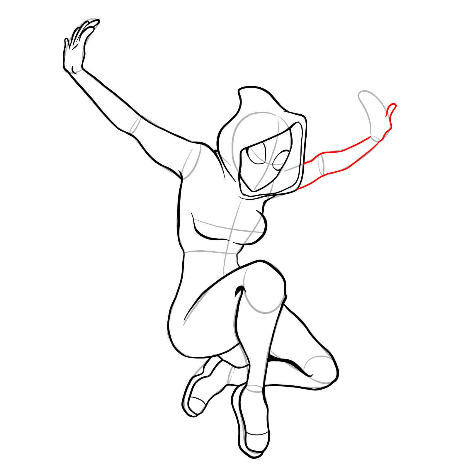 How to draw Spider-Gwen in a jump - step 25