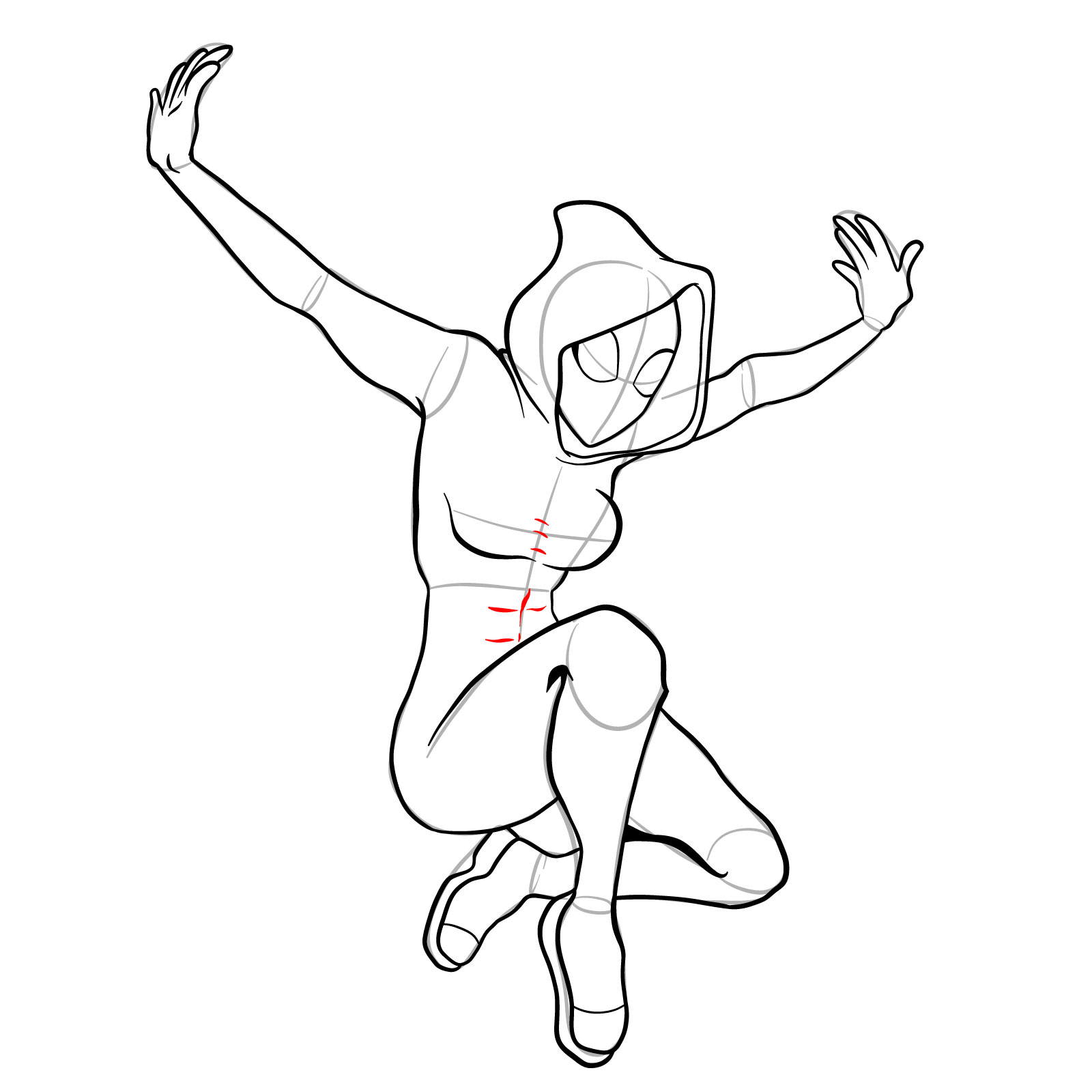 How to draw Spider-Gwen in a jump - step 28