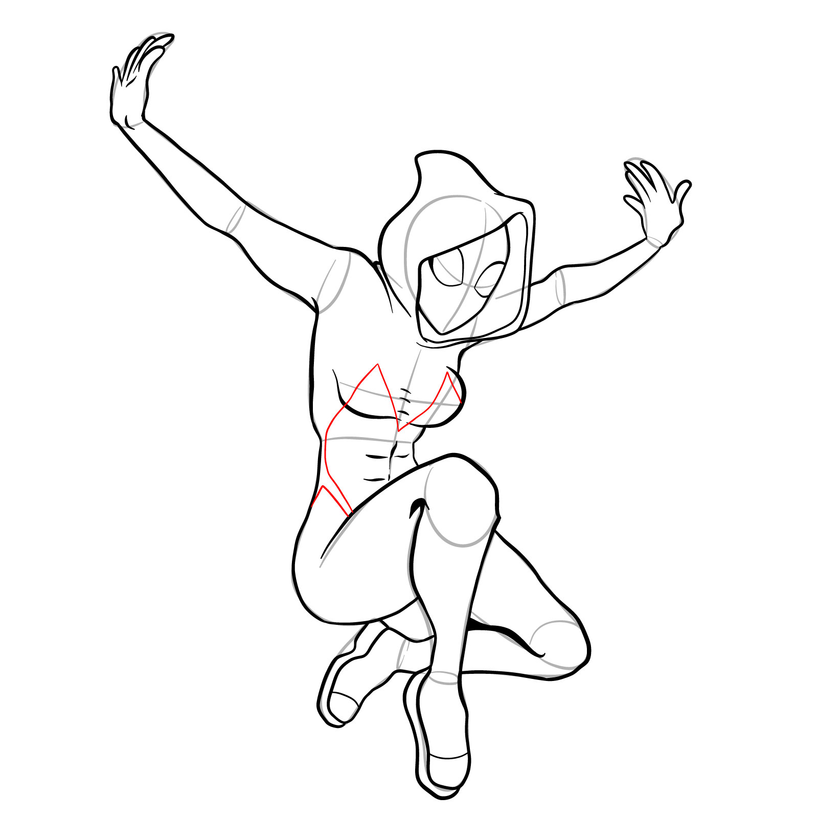 How to draw Spider-Gwen in a jump - step 29